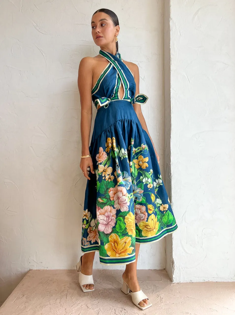Alemais Lyla Halter Midi Dress in Royal Blue