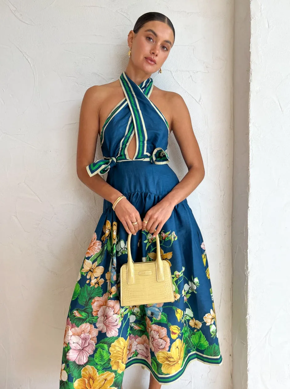 Alemais Lyla Halter Midi Dress in Royal Blue