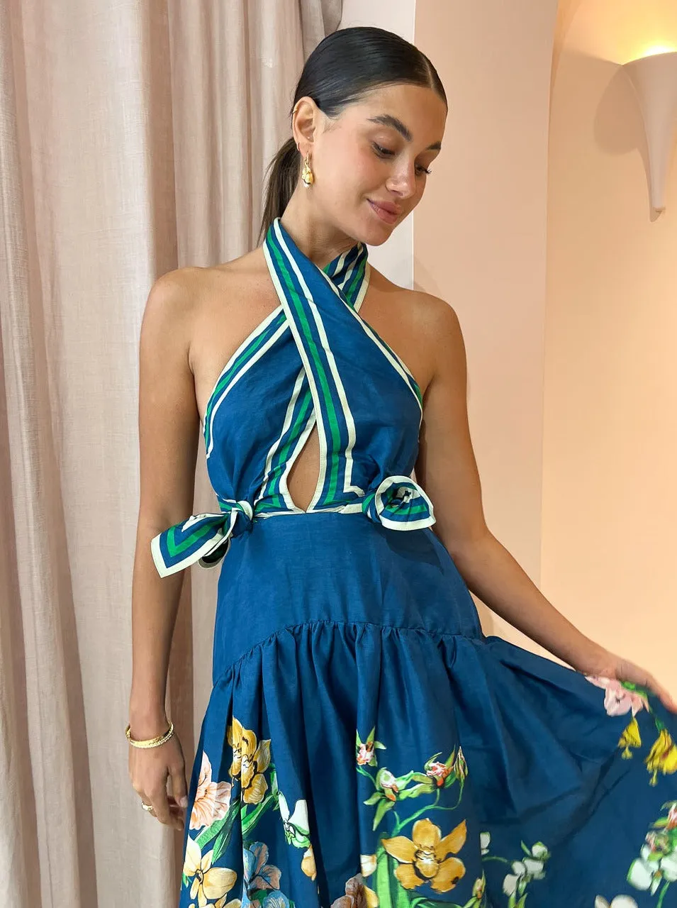 Alemais Lyla Halter Midi Dress in Royal Blue