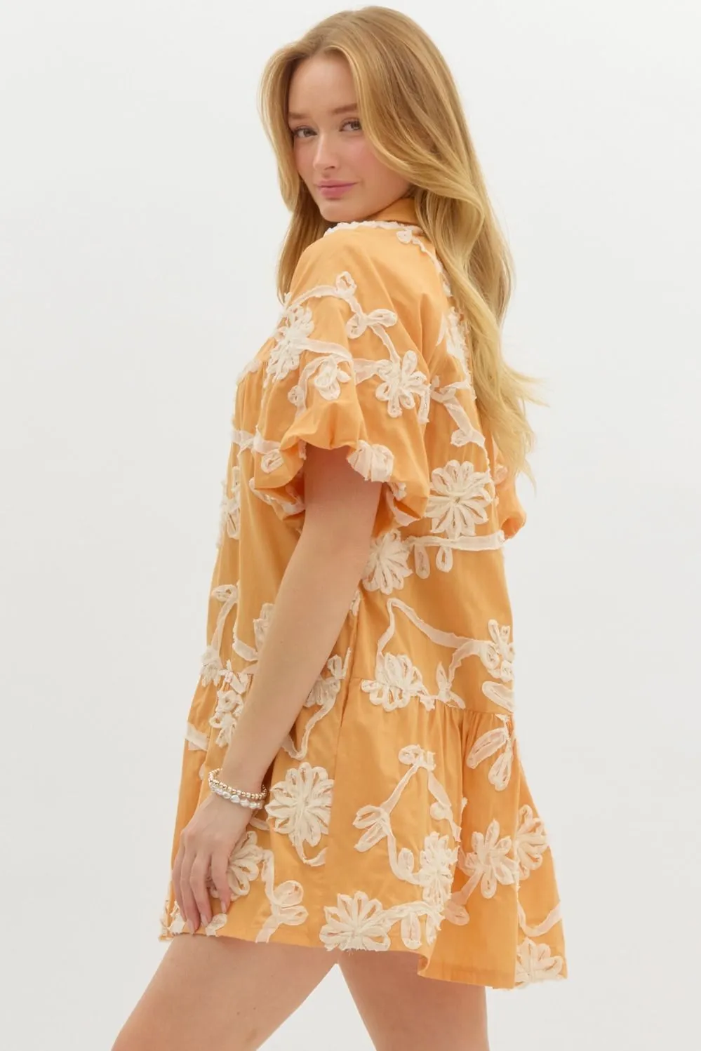 Apricot Puff Sleeve Dress