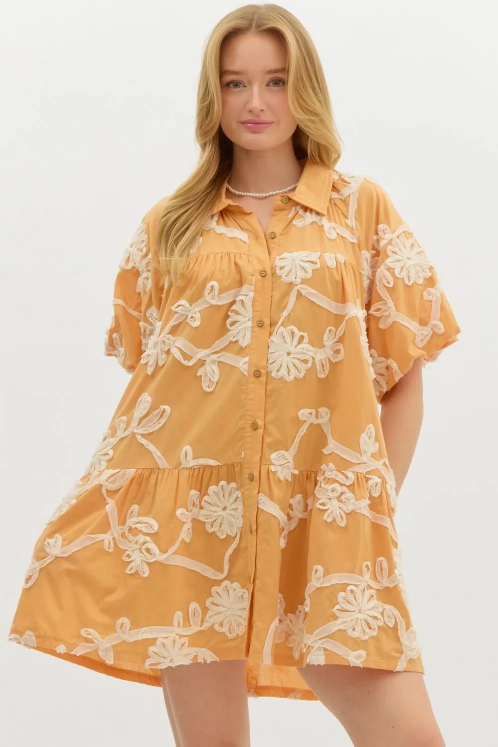 Apricot Puff Sleeve Dress