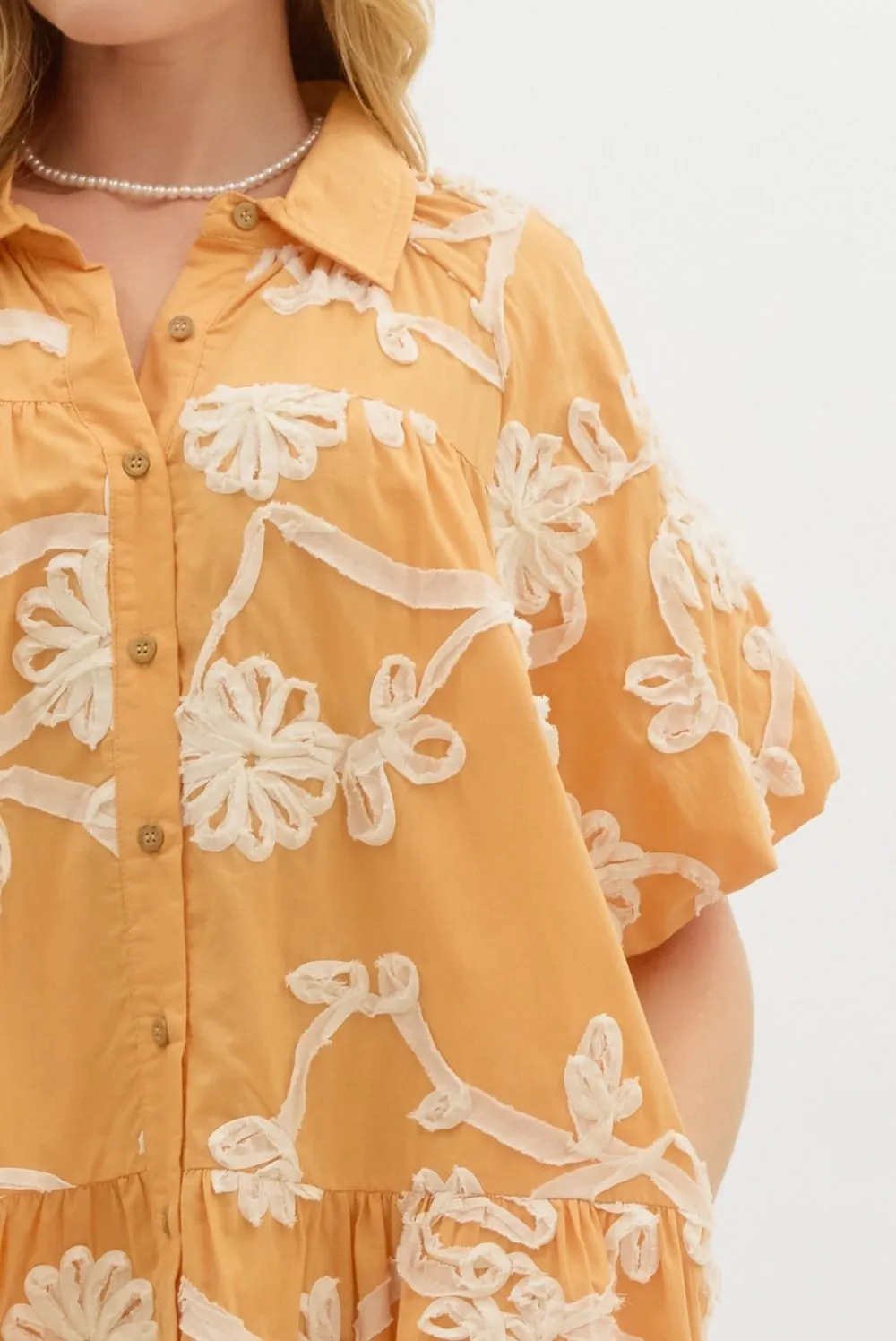 Apricot Puff Sleeve Dress