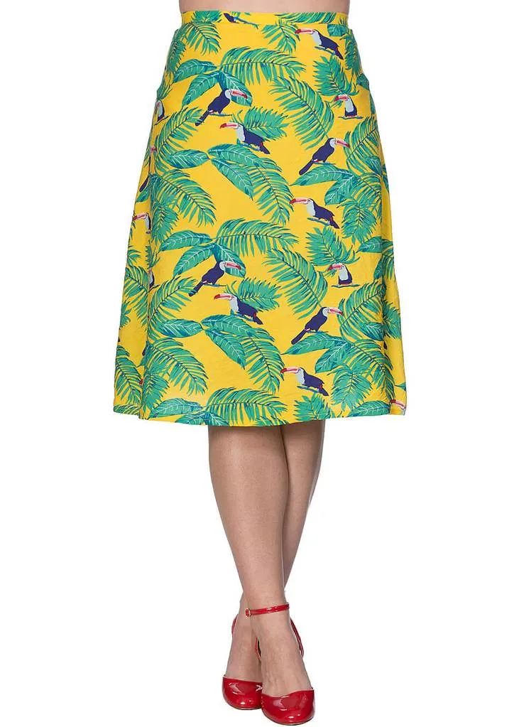 Banned Toucan All Over 50's A-Line Skirt Yellow