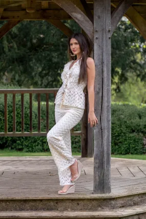 Beige Boho Lace Effect Trouser