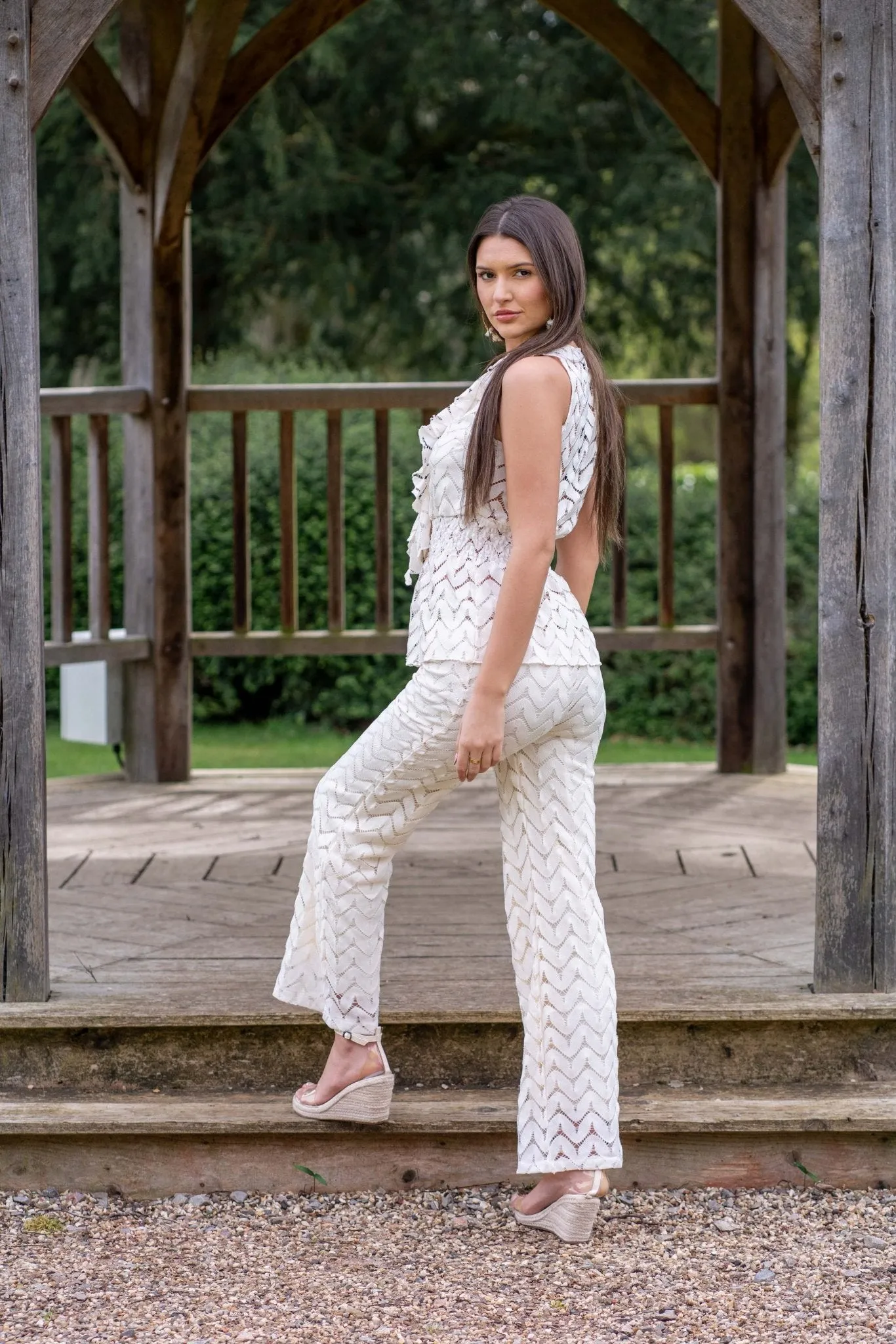 Beige Boho Lace Effect Trouser