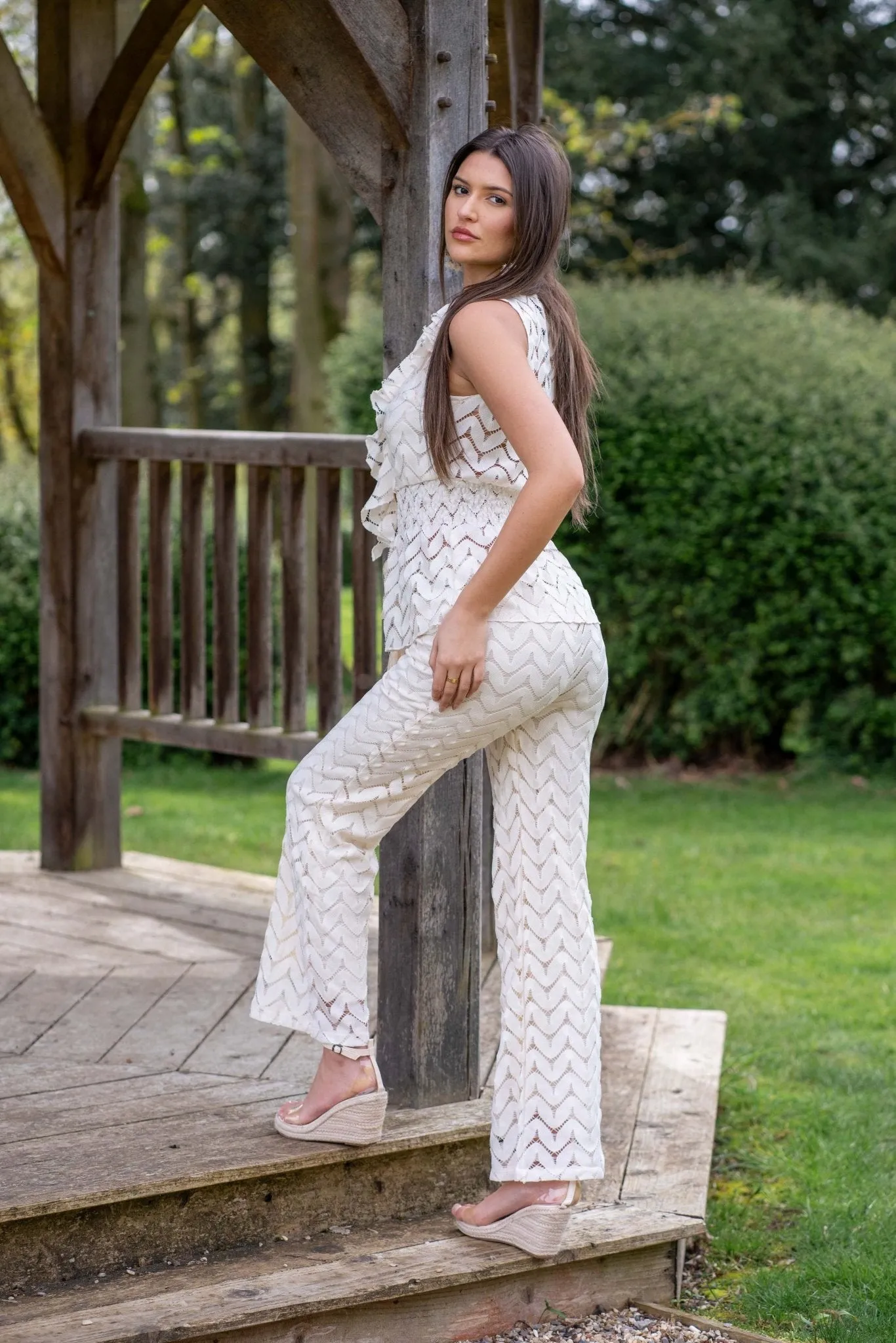 Beige Boho Lace Effect Trouser