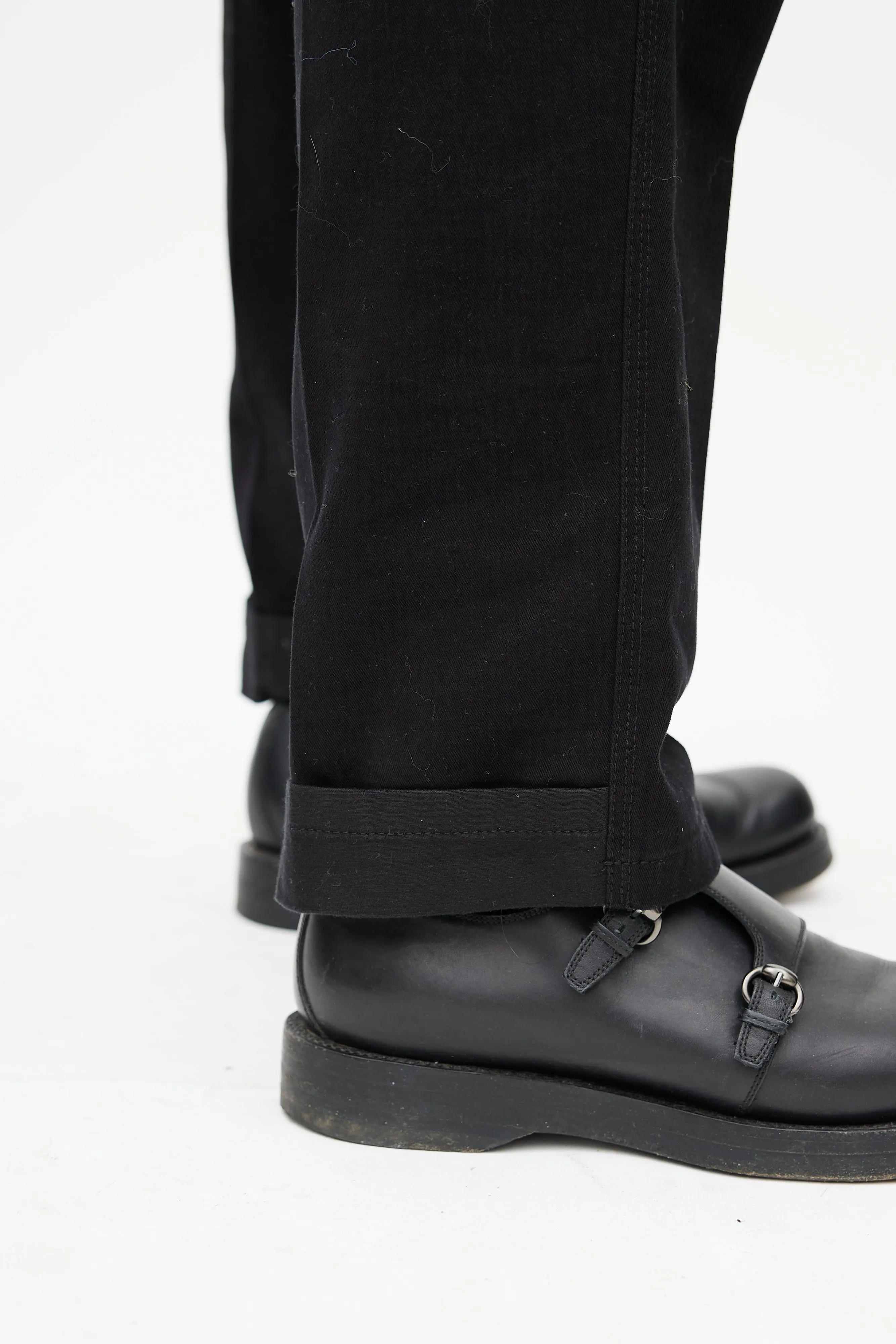 Black Belted Straight Leg Trouser