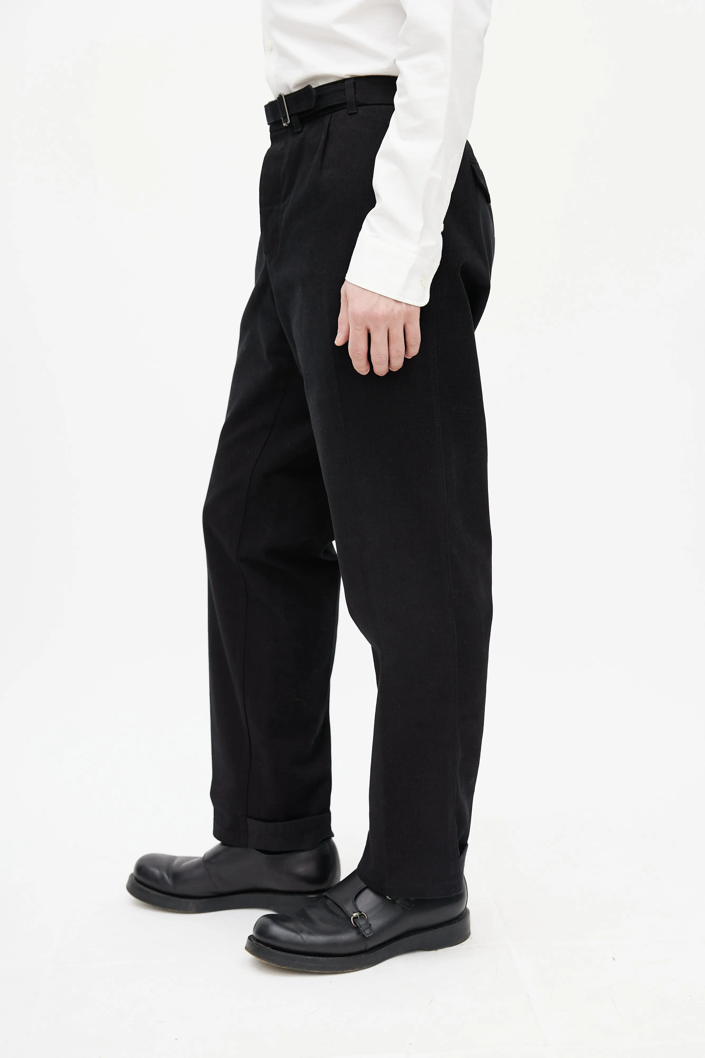 Black Belted Straight Leg Trouser