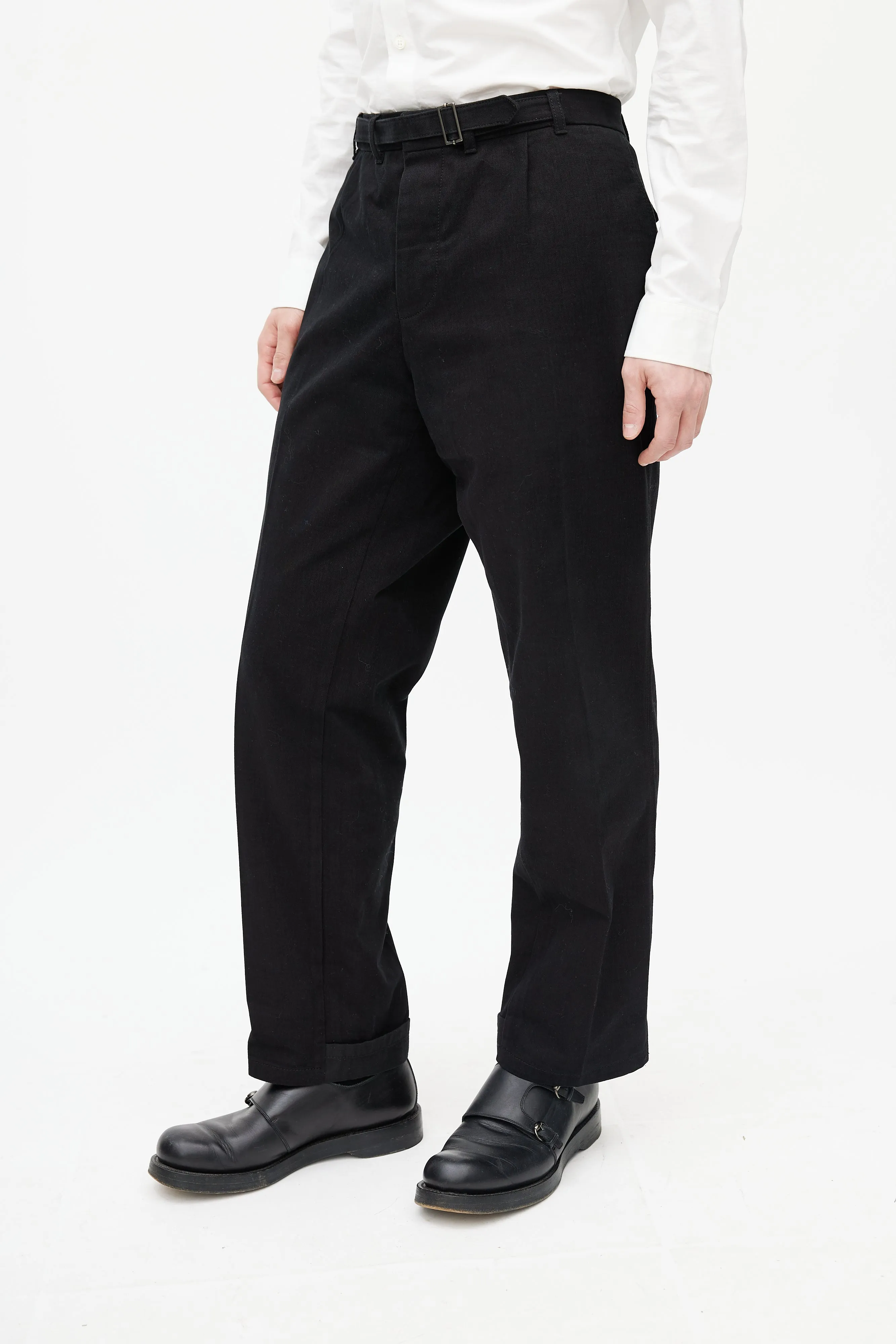 Black Belted Straight Leg Trouser