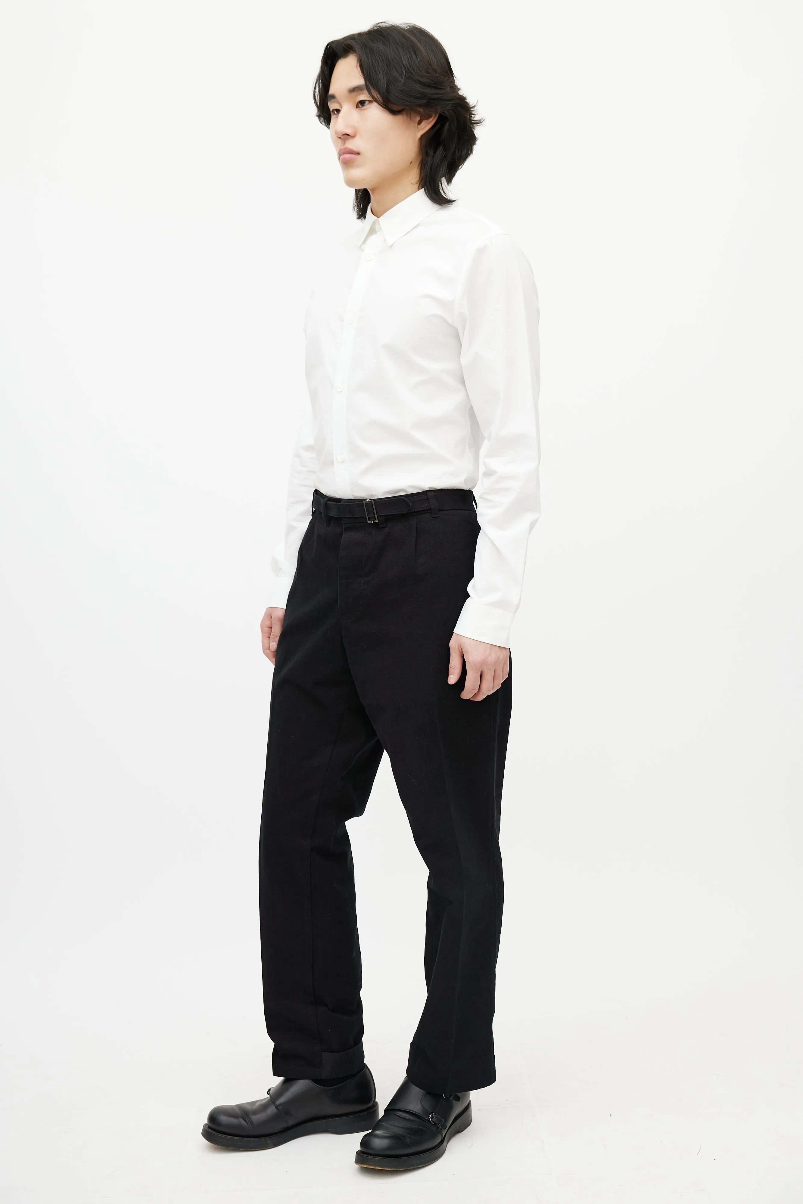 Black Belted Straight Leg Trouser