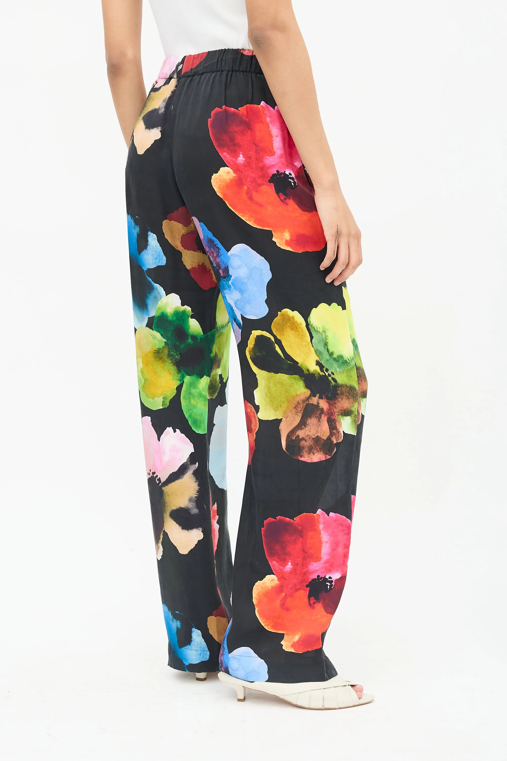 Black Floral Wide Leg Pants