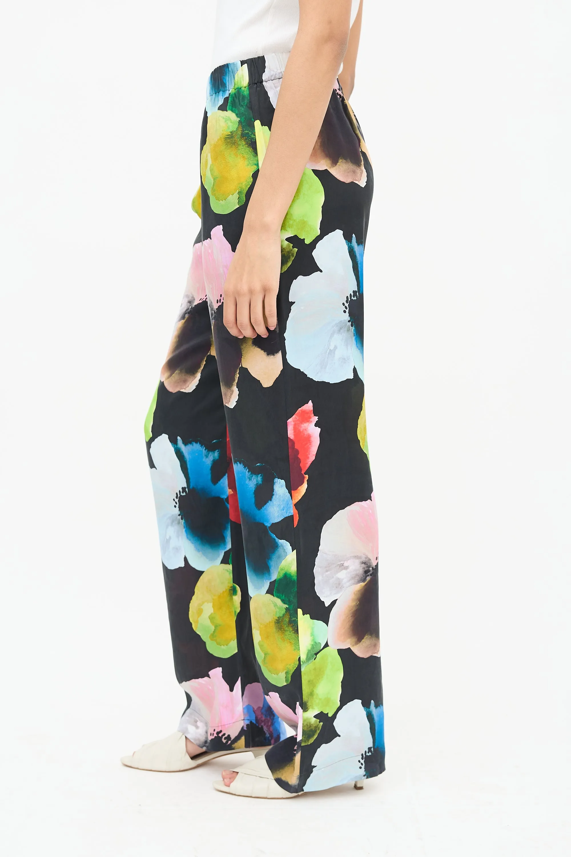 Black Floral Wide Leg Pants