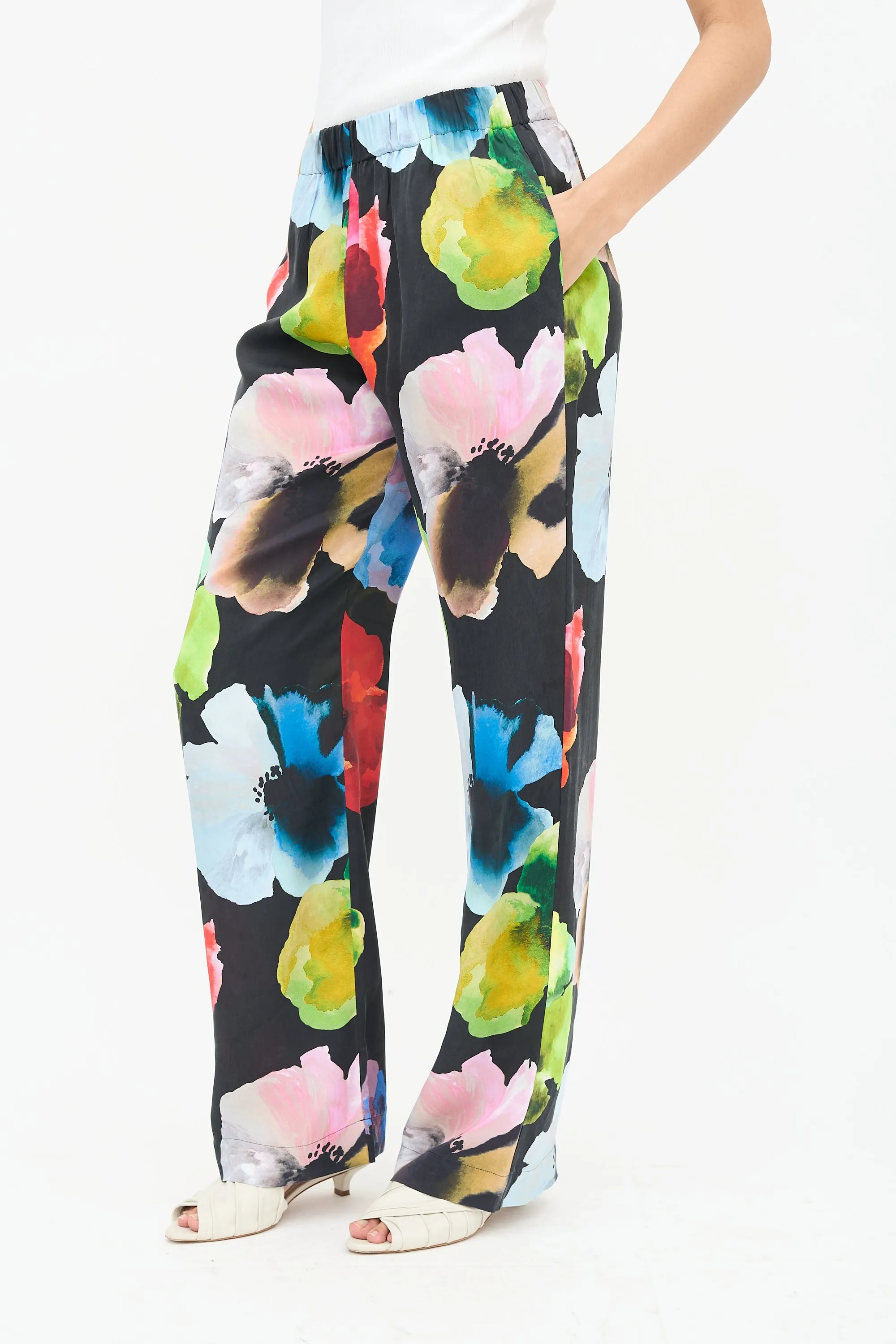 Black Floral Wide Leg Pants