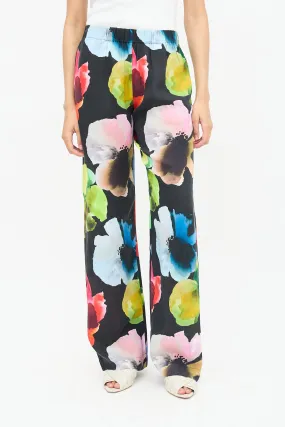 Black Floral Wide Leg Pants