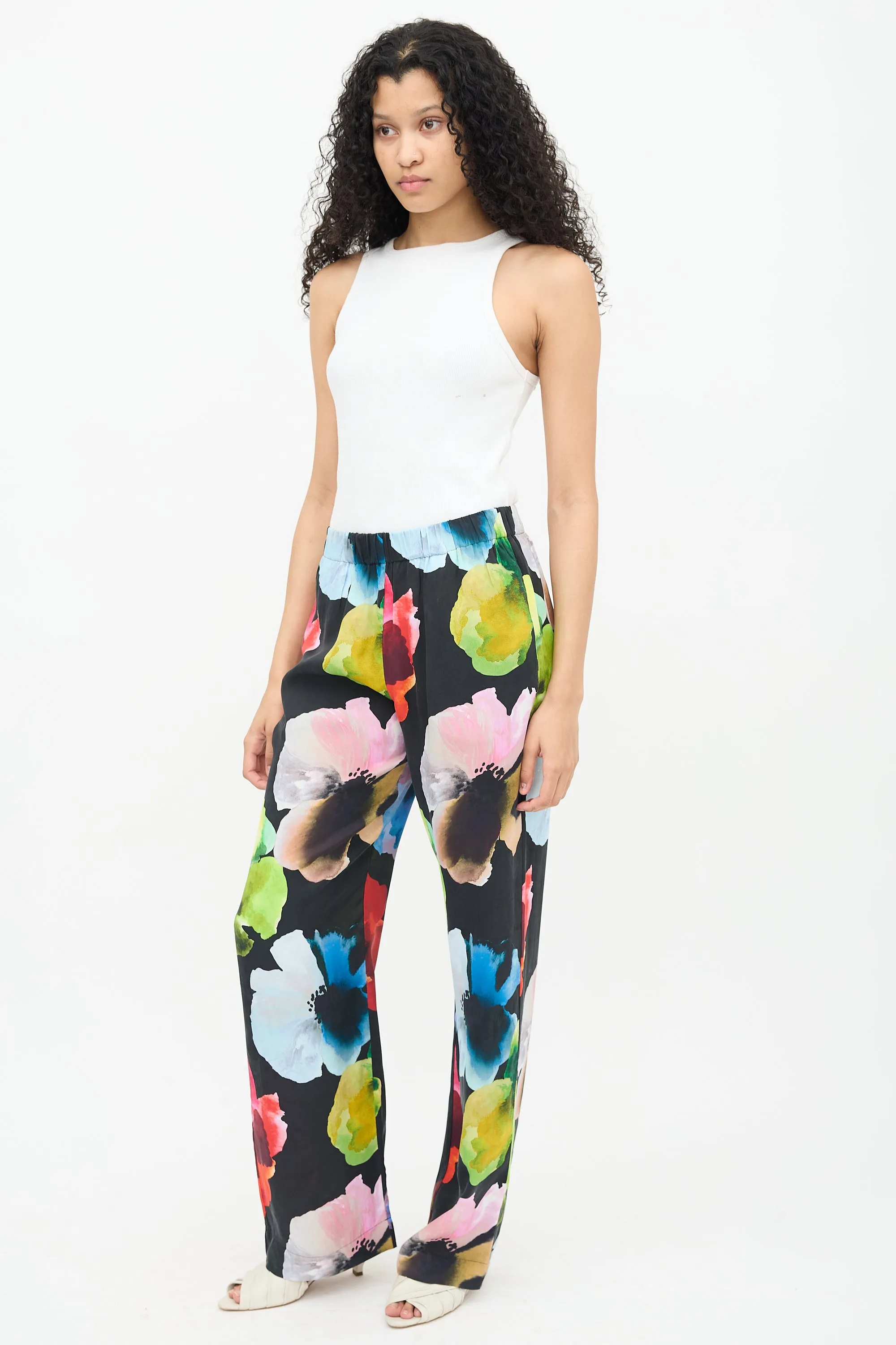 Black Floral Wide Leg Pants