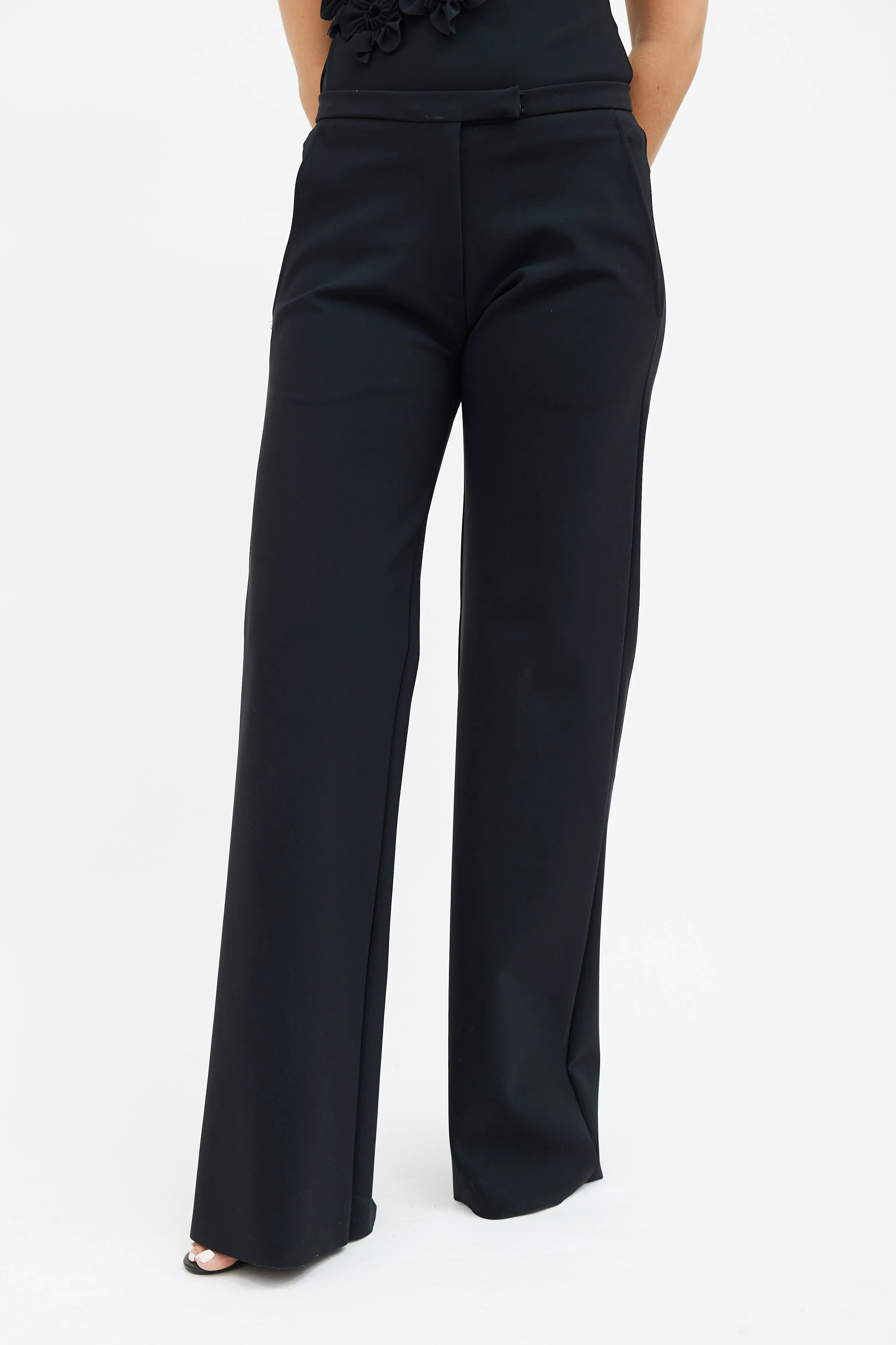 Black Neoprene Straight Leg Trouser