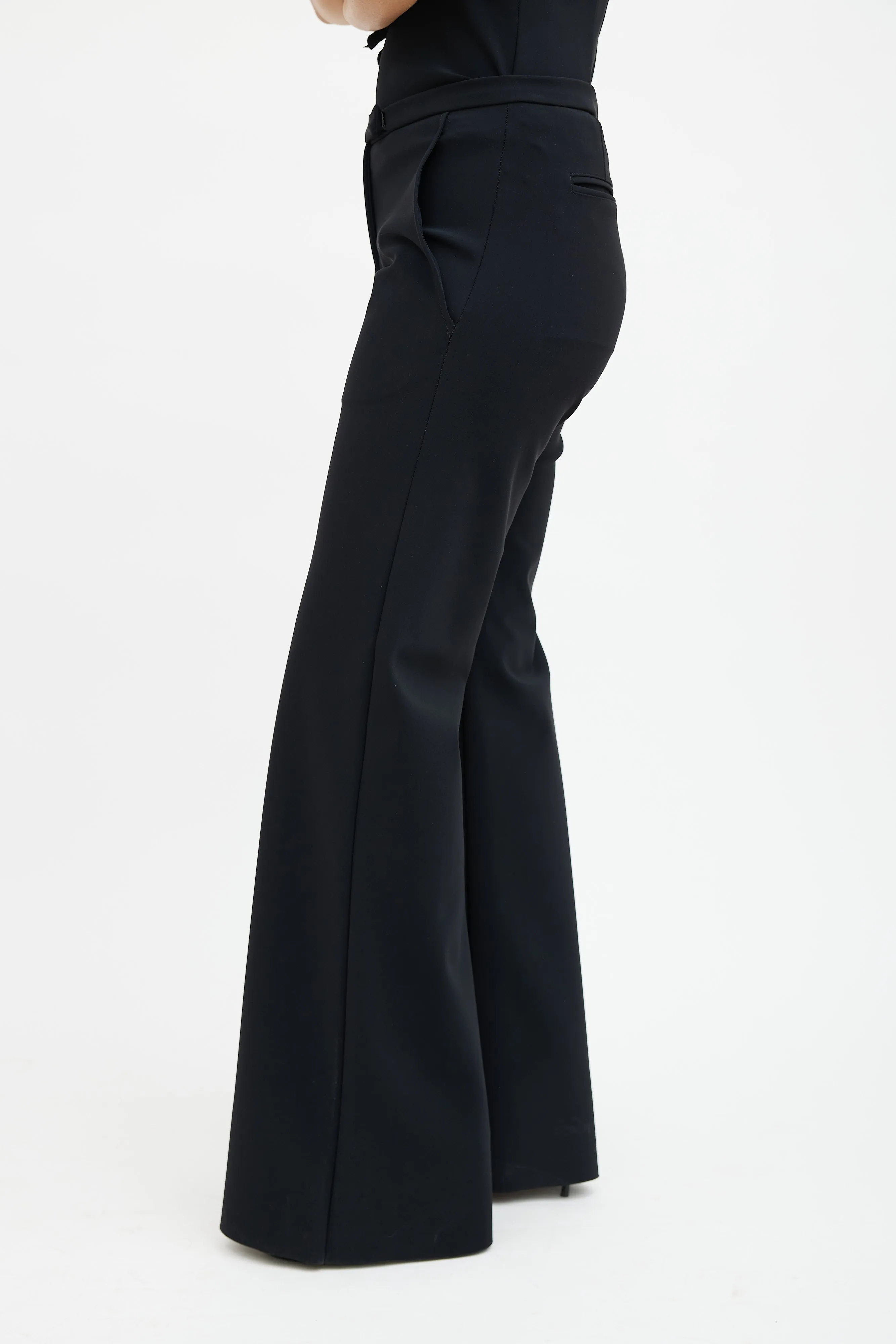 Black Neoprene Straight Leg Trouser