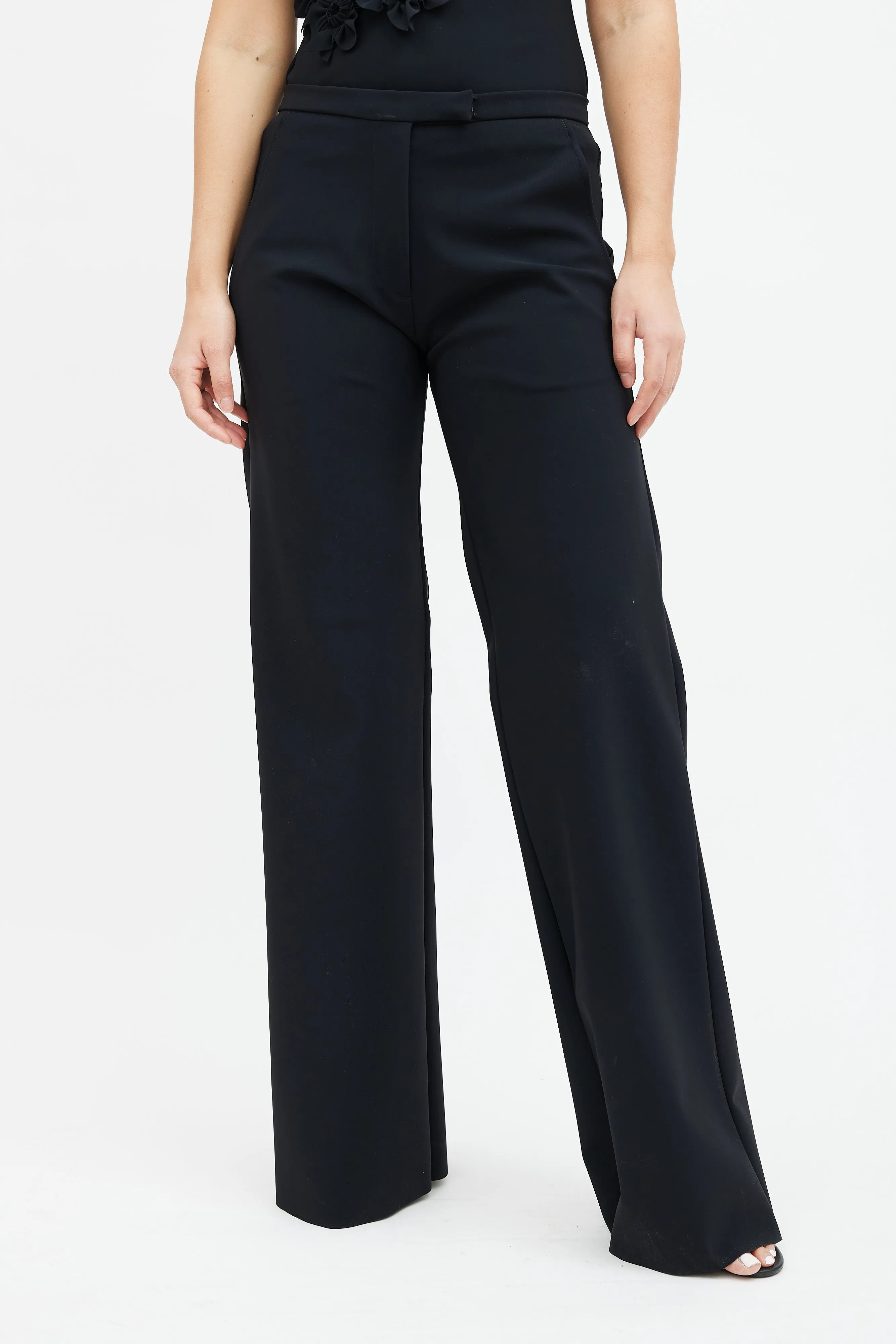 Black Neoprene Straight Leg Trouser