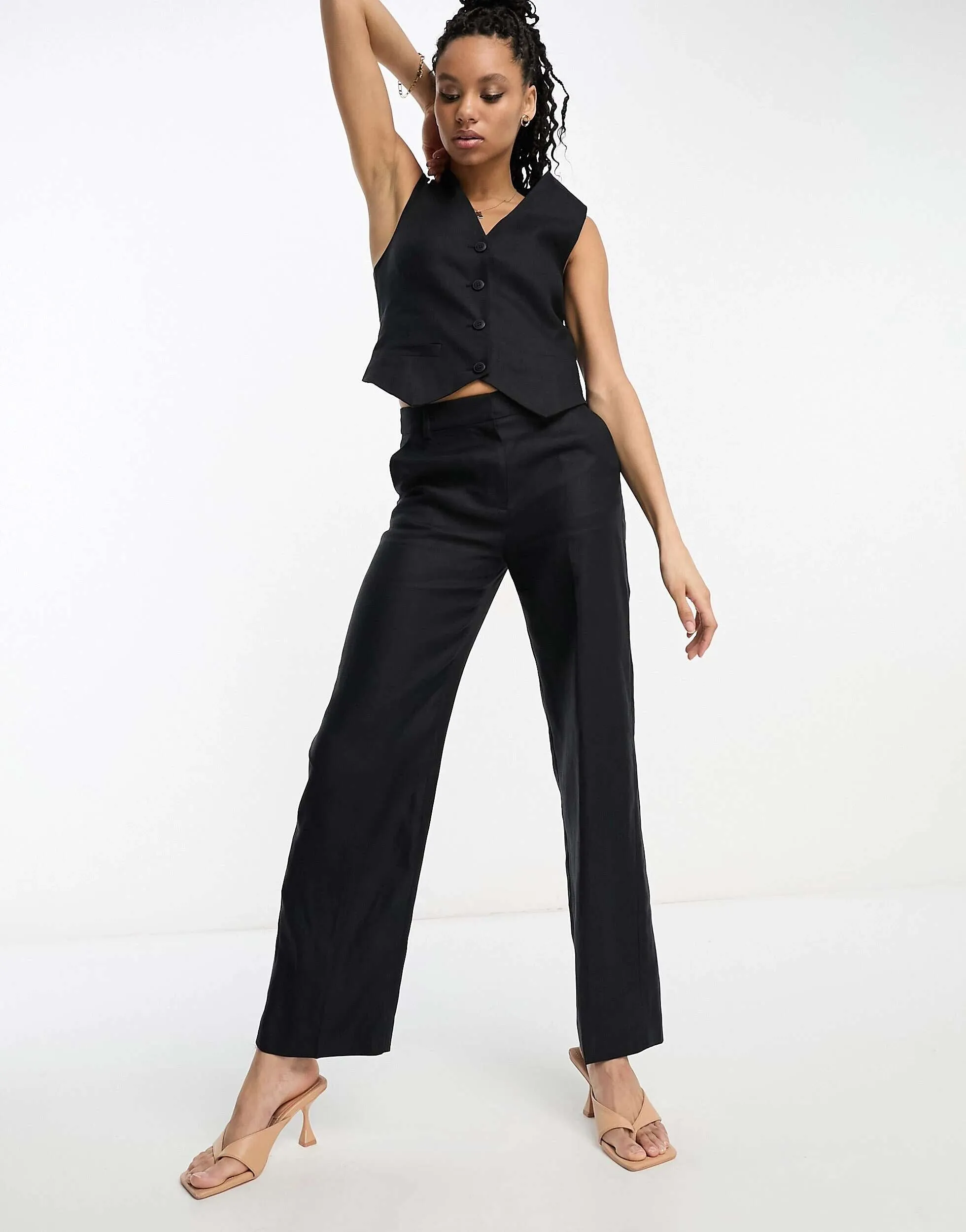 Black plain linen blend trousers & Other Stories