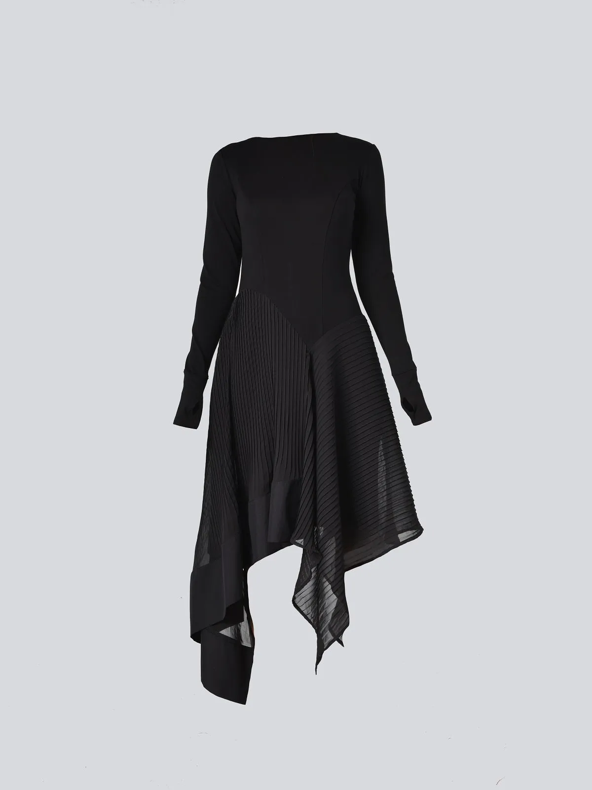 Black Pleated Chiffon Dress