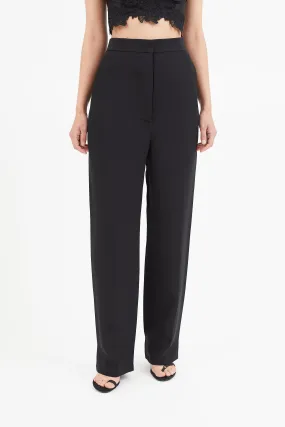Black Pleated Straight Leg Trouser