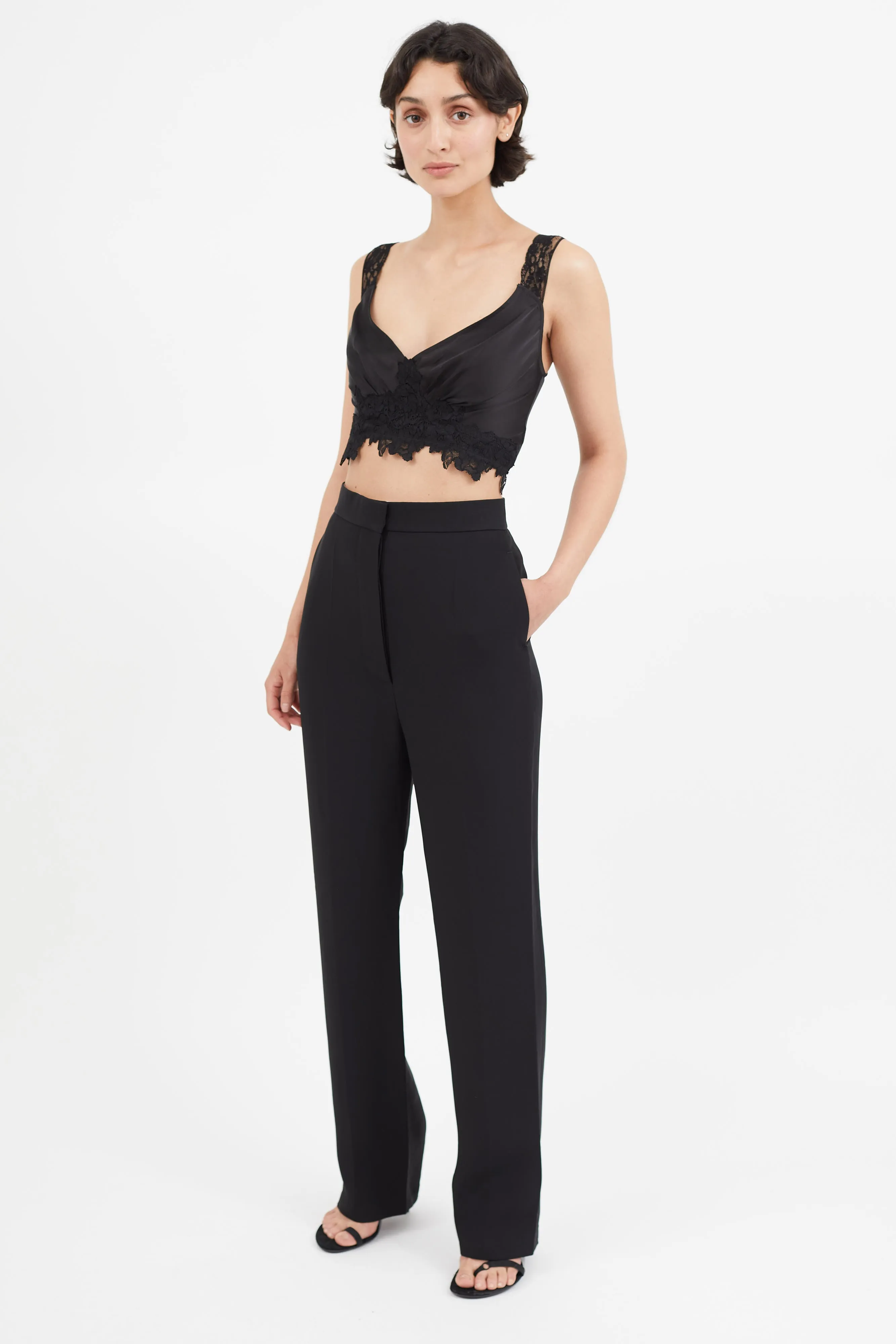 Black Pleated Straight Leg Trouser