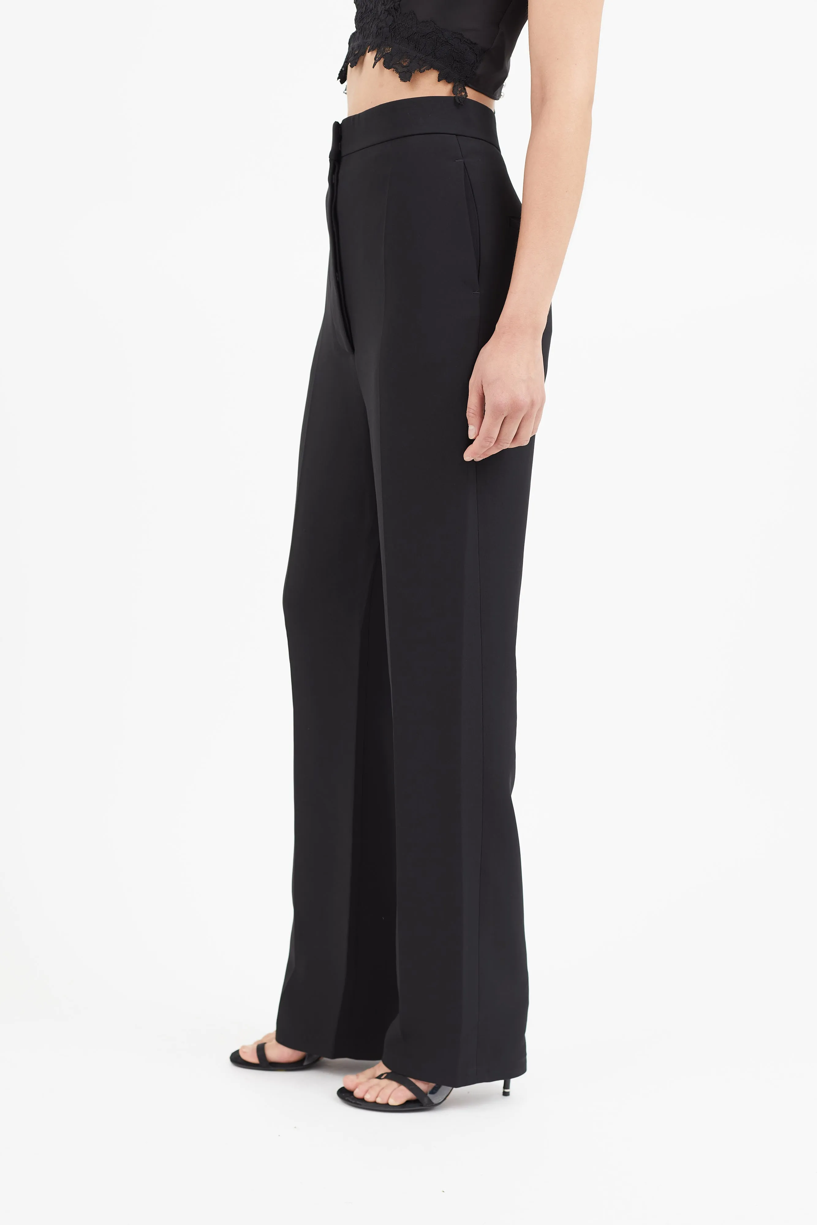 Black Pleated Straight Leg Trouser