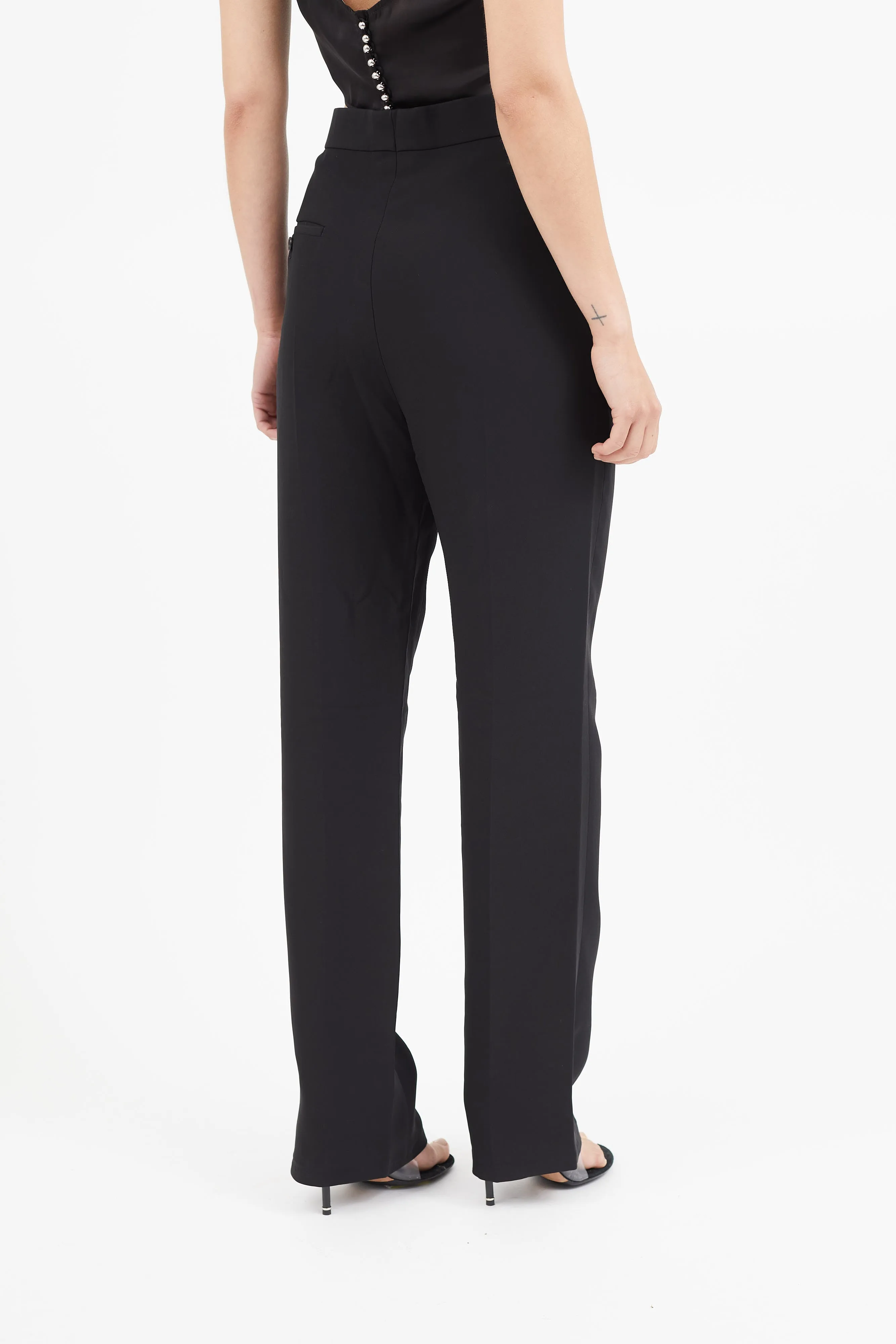 Black Pleated Straight Leg Trouser
