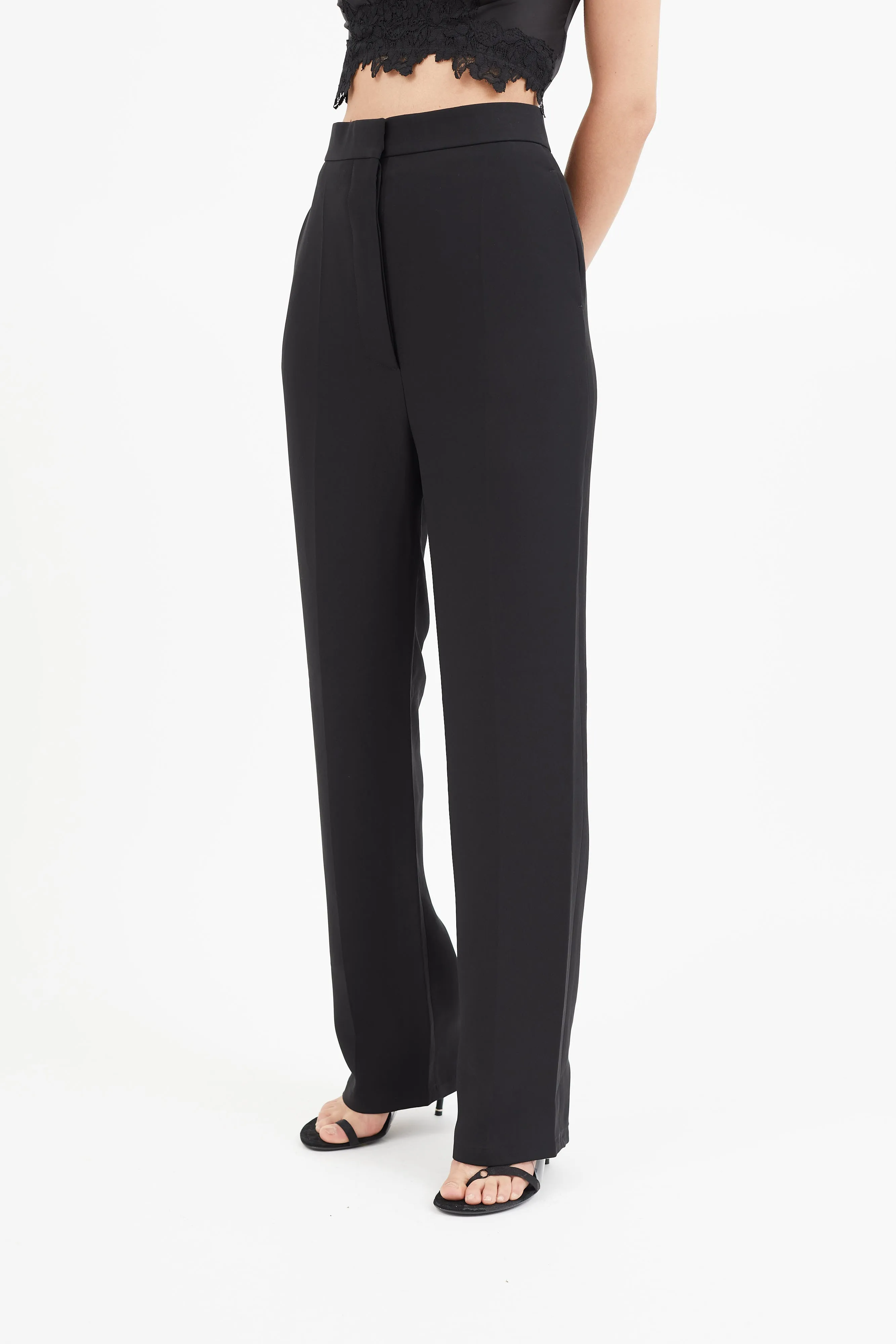 Black Pleated Straight Leg Trouser
