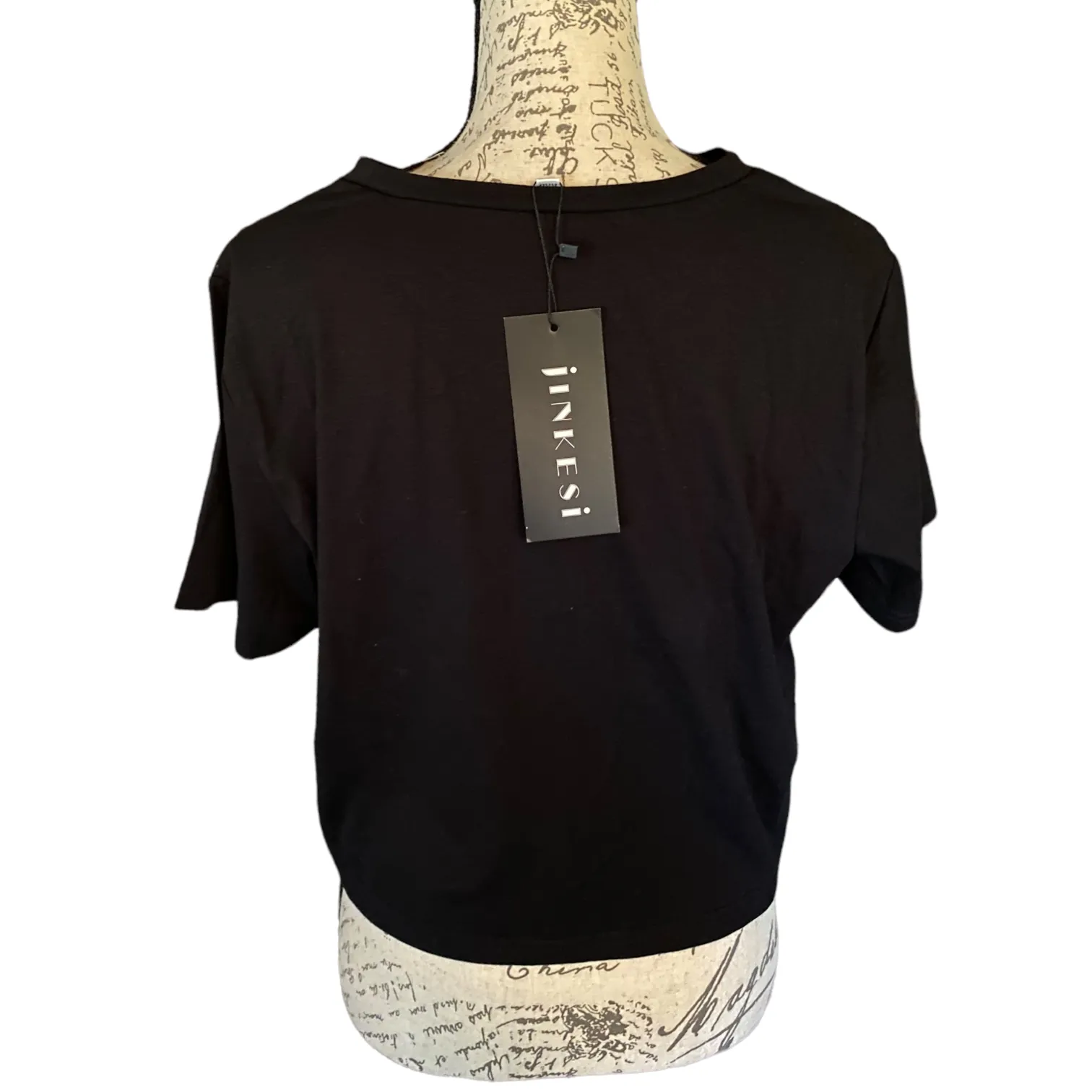 Black Ribbed Bottom Tie Front Cotton Blend Shirt Size XXL
