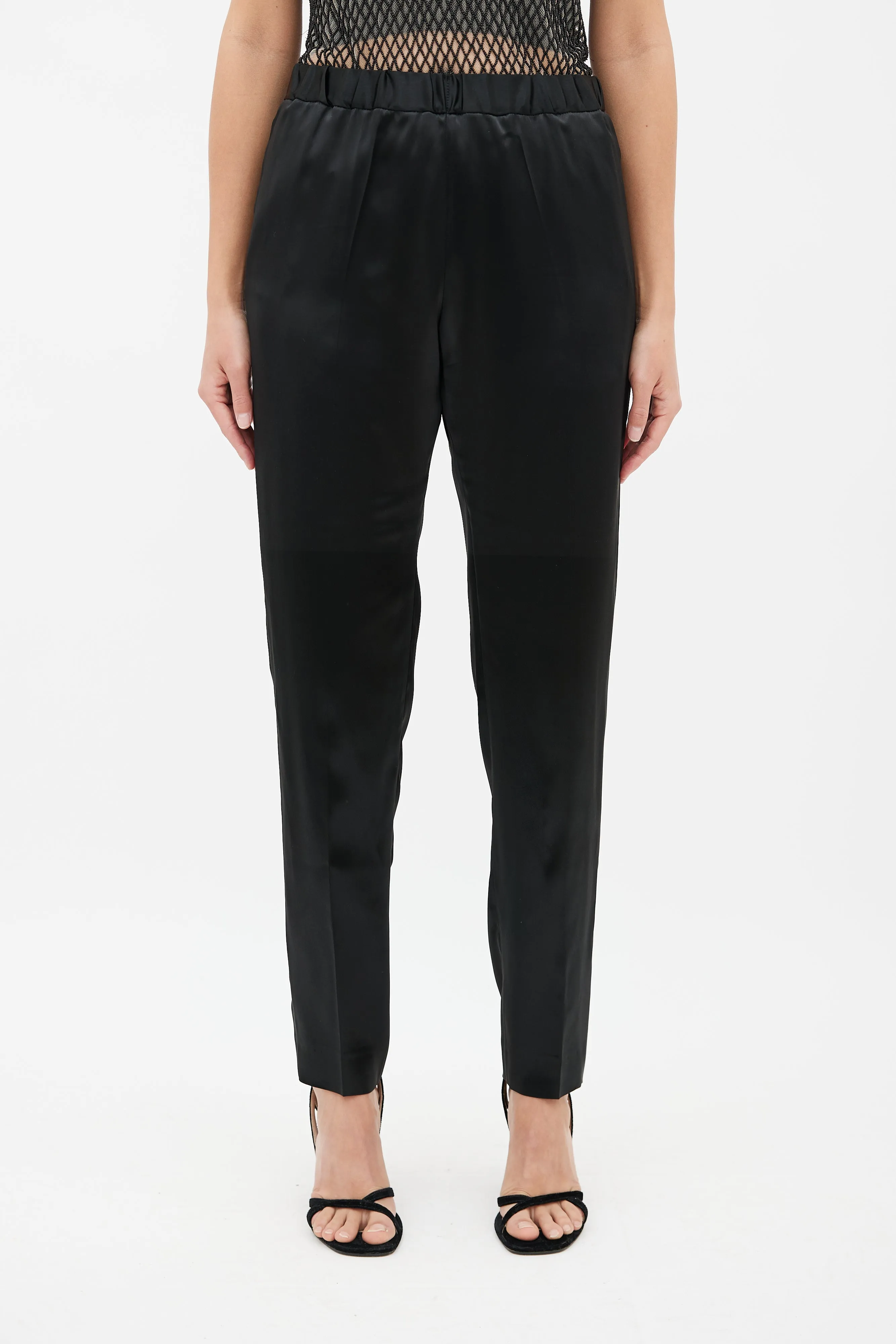Black Satin Straight Leg Trouser