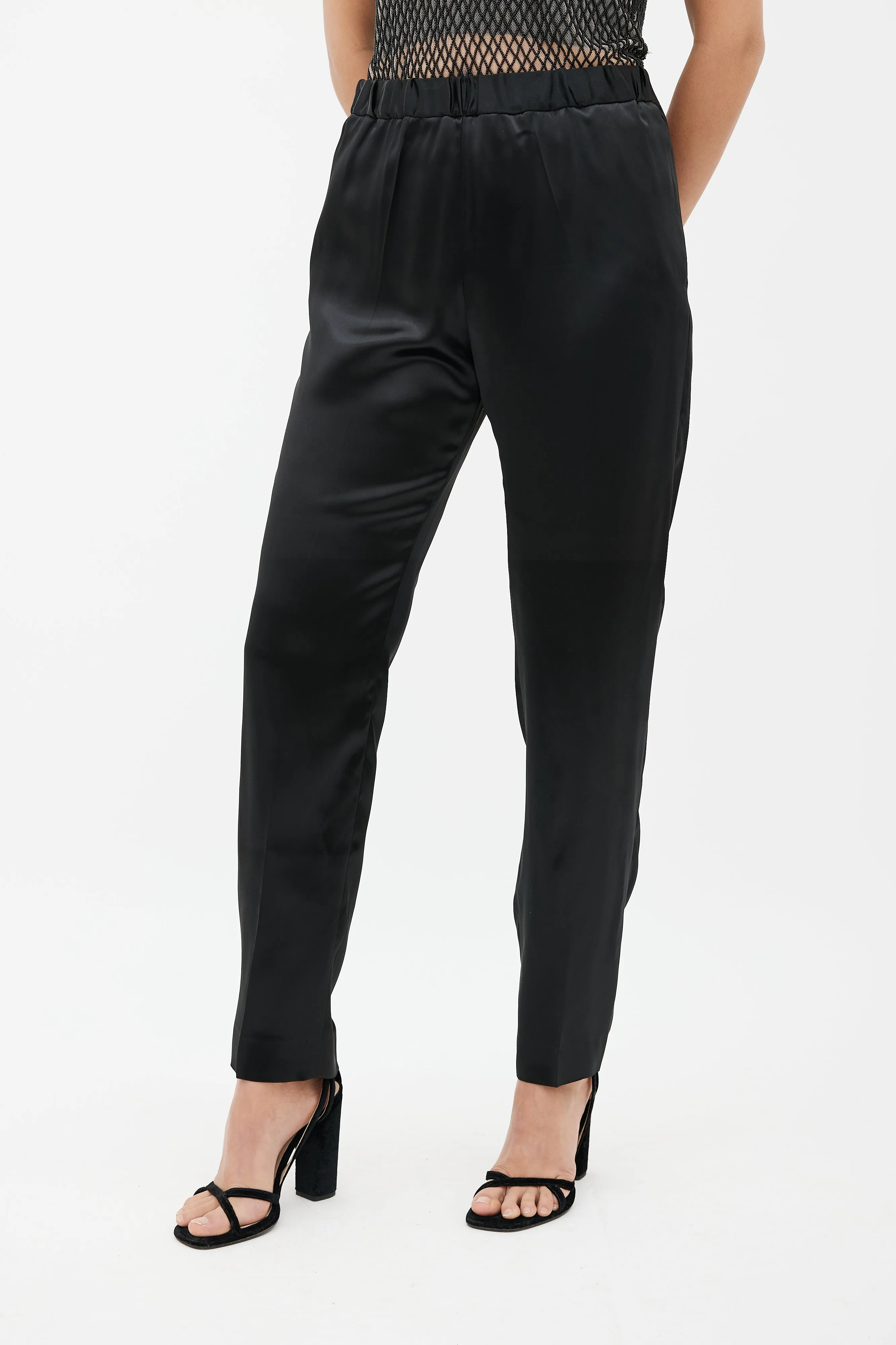 Black Satin Straight Leg Trouser