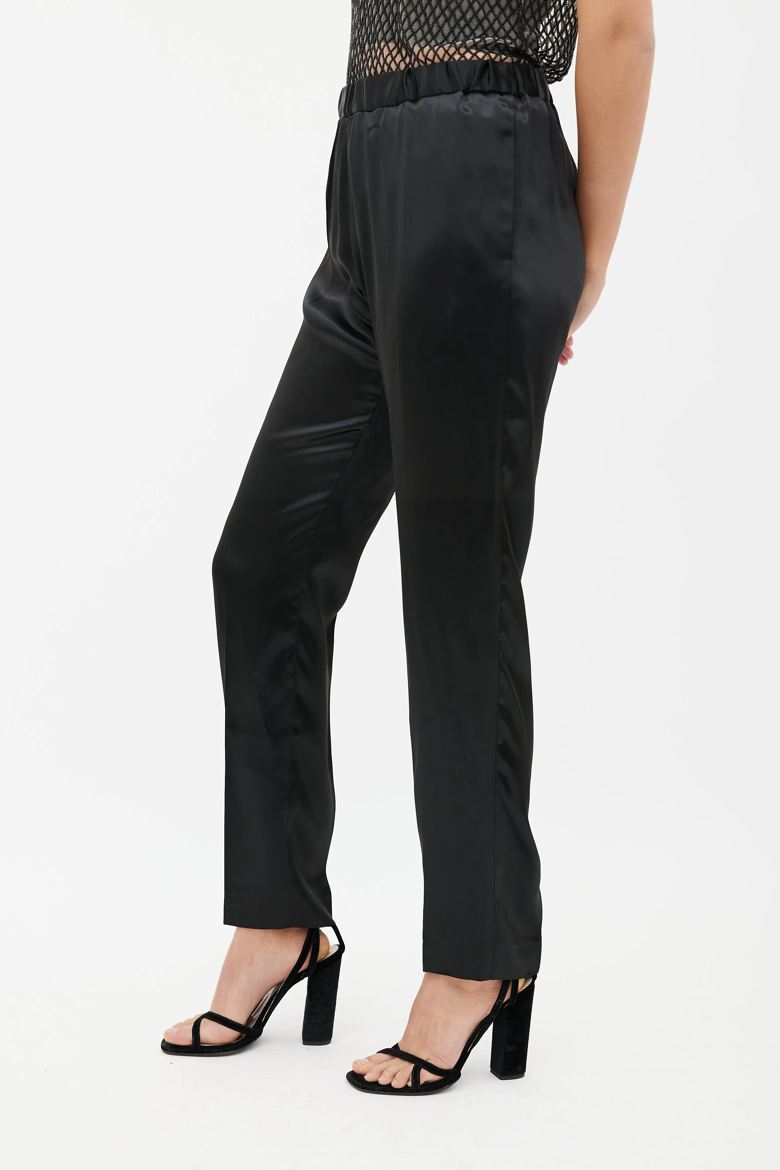 Black Satin Straight Leg Trouser