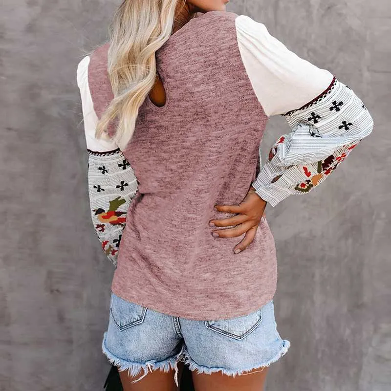 Boho Chic Oversized Patchwork Knitted Sweater With Chiffon Sleeves