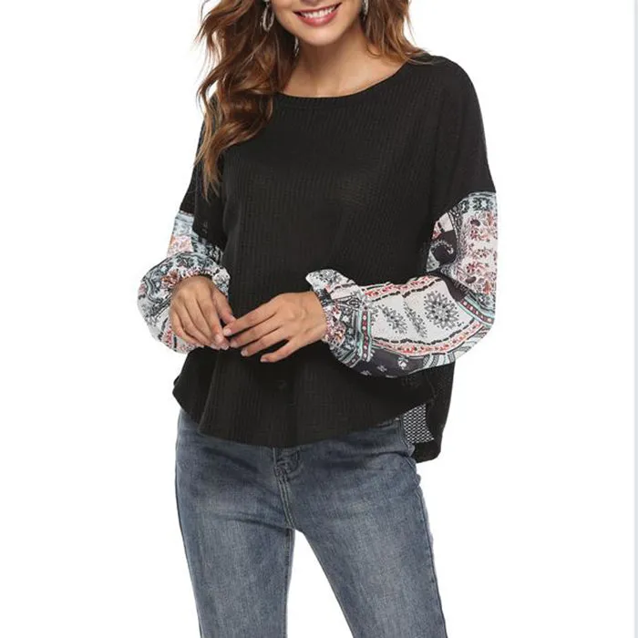 Boho Chic Oversized Patchwork Knitted Sweater With Chiffon Sleeves