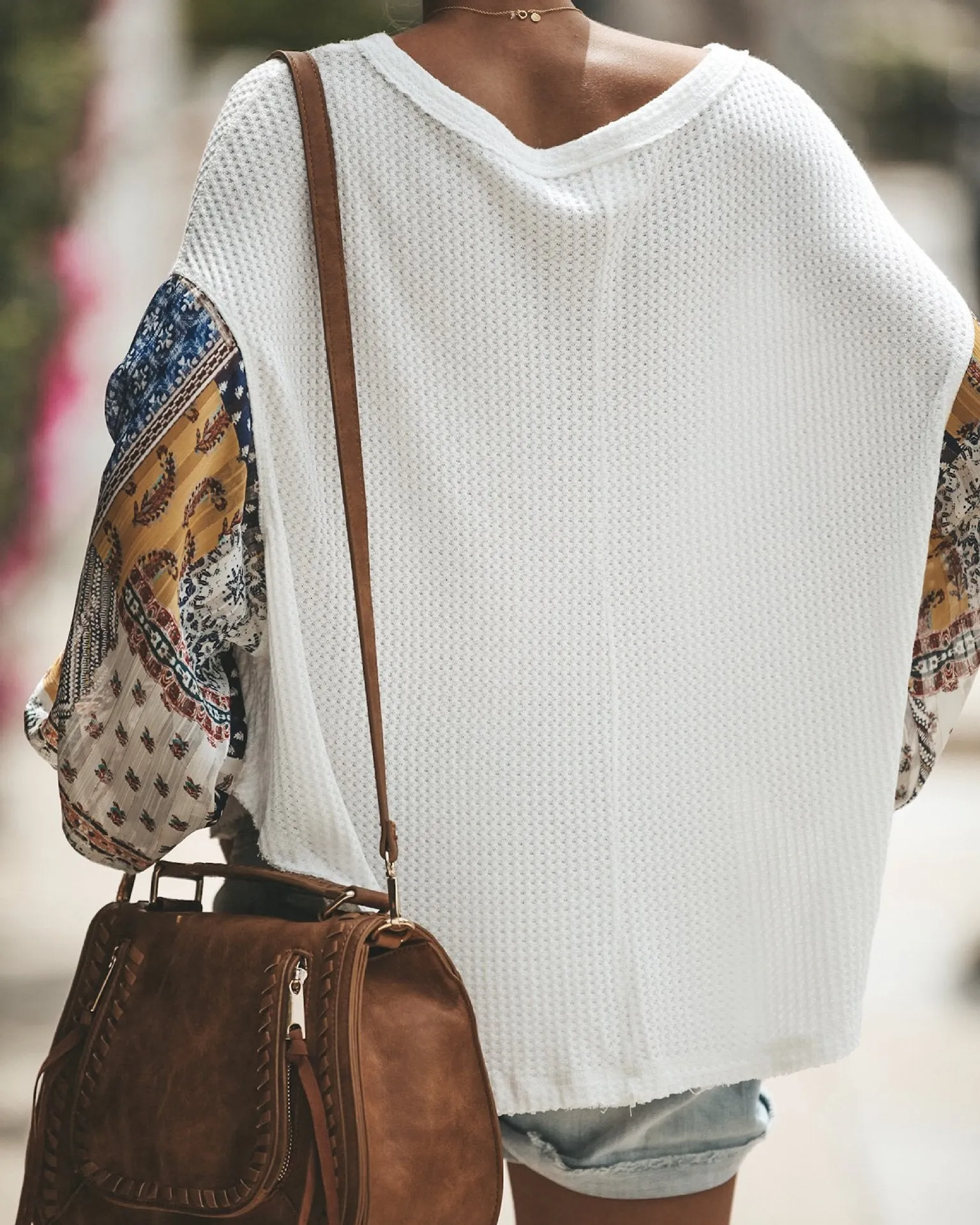 Boho Chic Oversized Patchwork Knitted Sweater With Chiffon Sleeves