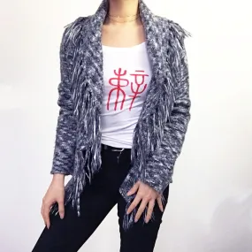 BOHO HIPPIE GREY KNIT FRINGE CARDIGAN COAT JACKET