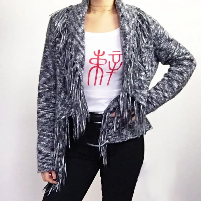 BOHO HIPPIE GREY KNIT FRINGE CARDIGAN COAT JACKET