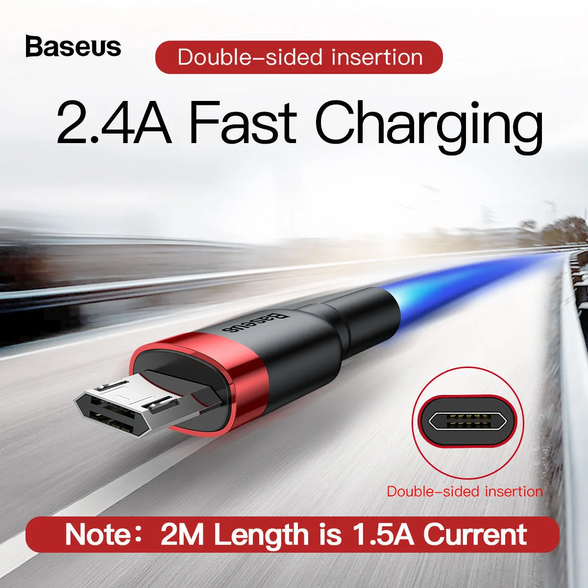 (Buy 1 Get 1) Baseus Cafule 2.4A Micro Cable (1M)- Red   Black