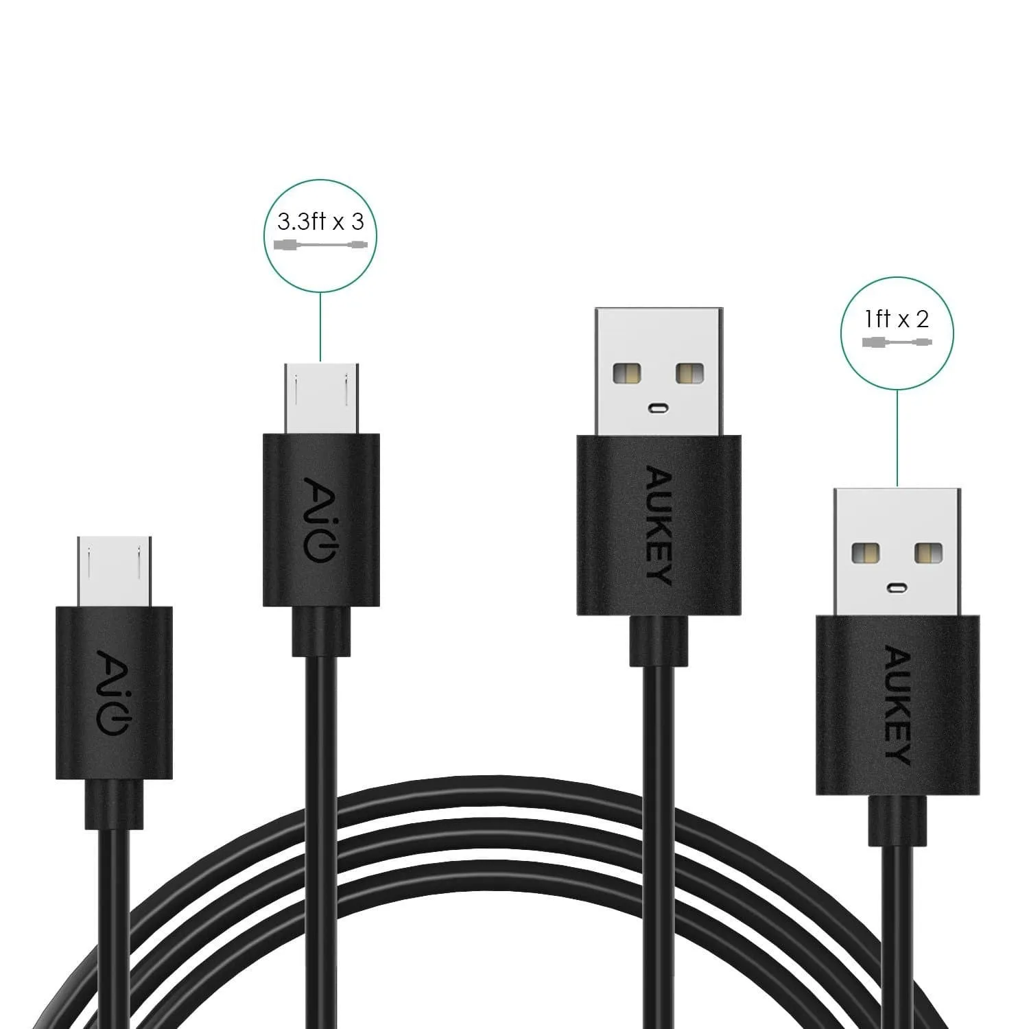 CB-D5 Qualcomm Quick Charge 2.0 3.0 Micro USB 2.0 Cable (2 X 1 M 1X 2M 2 X 0.3m) 5 Pack