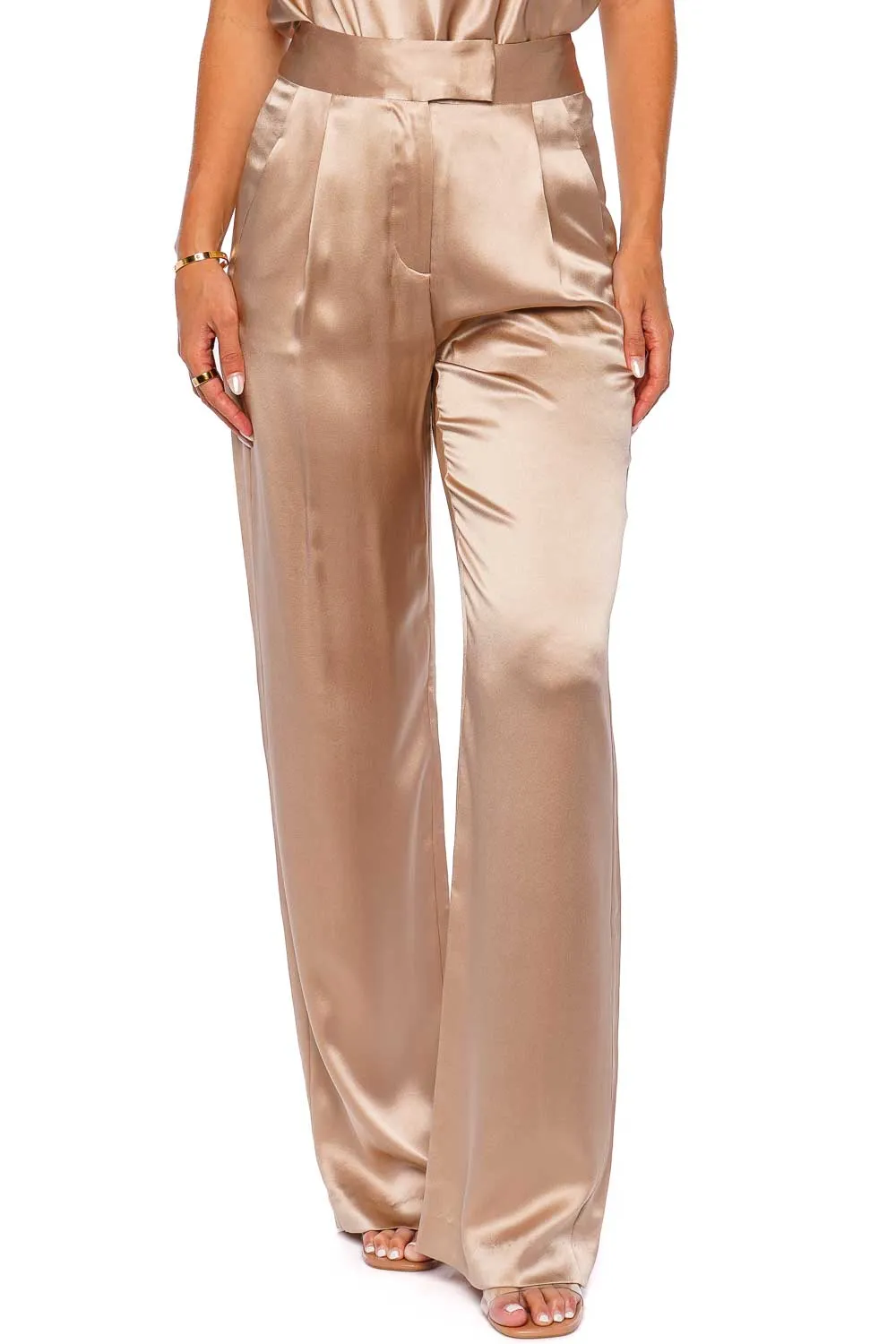 Champagne Silk Wide Leg Trouser