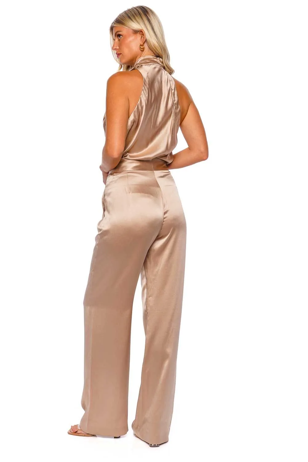 Champagne Silk Wide Leg Trouser