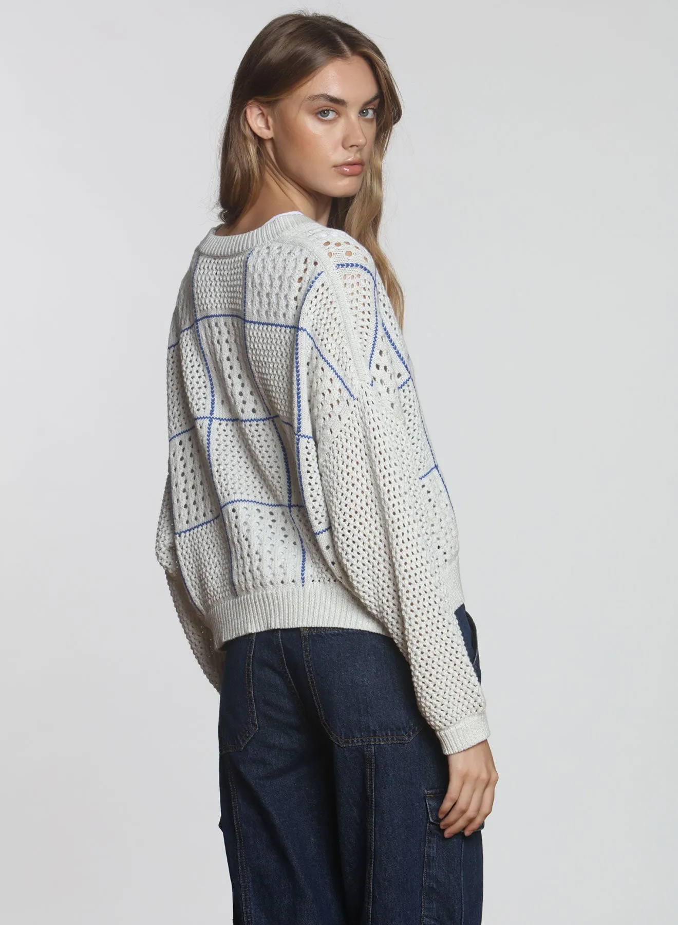 Checker Cardigan - Pumice/cobalt