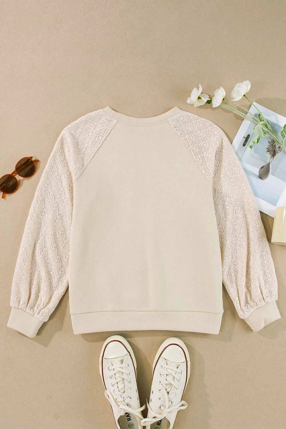 Chic knit patchwork pullover in parchment