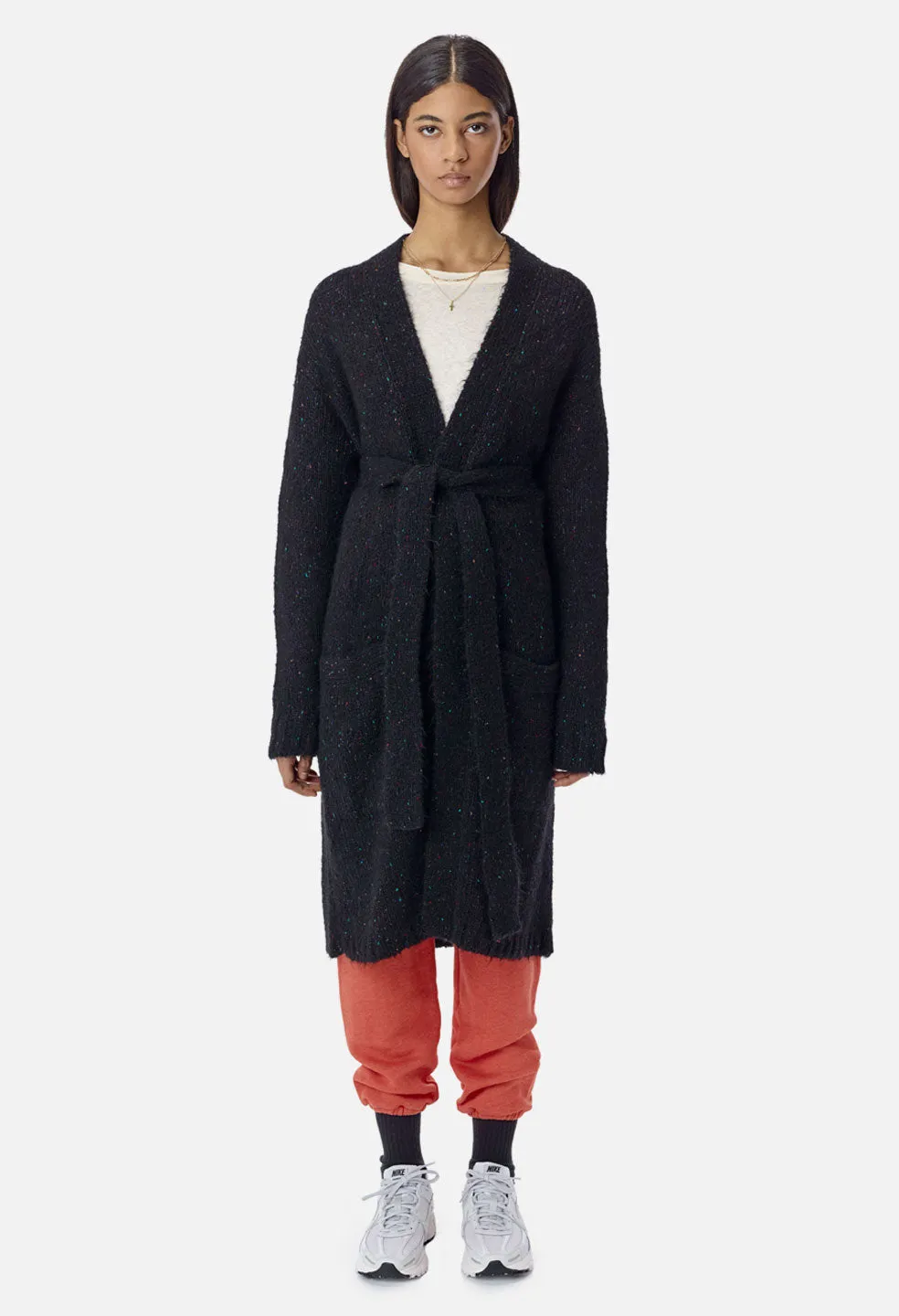 Color Nep Belted Cardigan / Black Multi