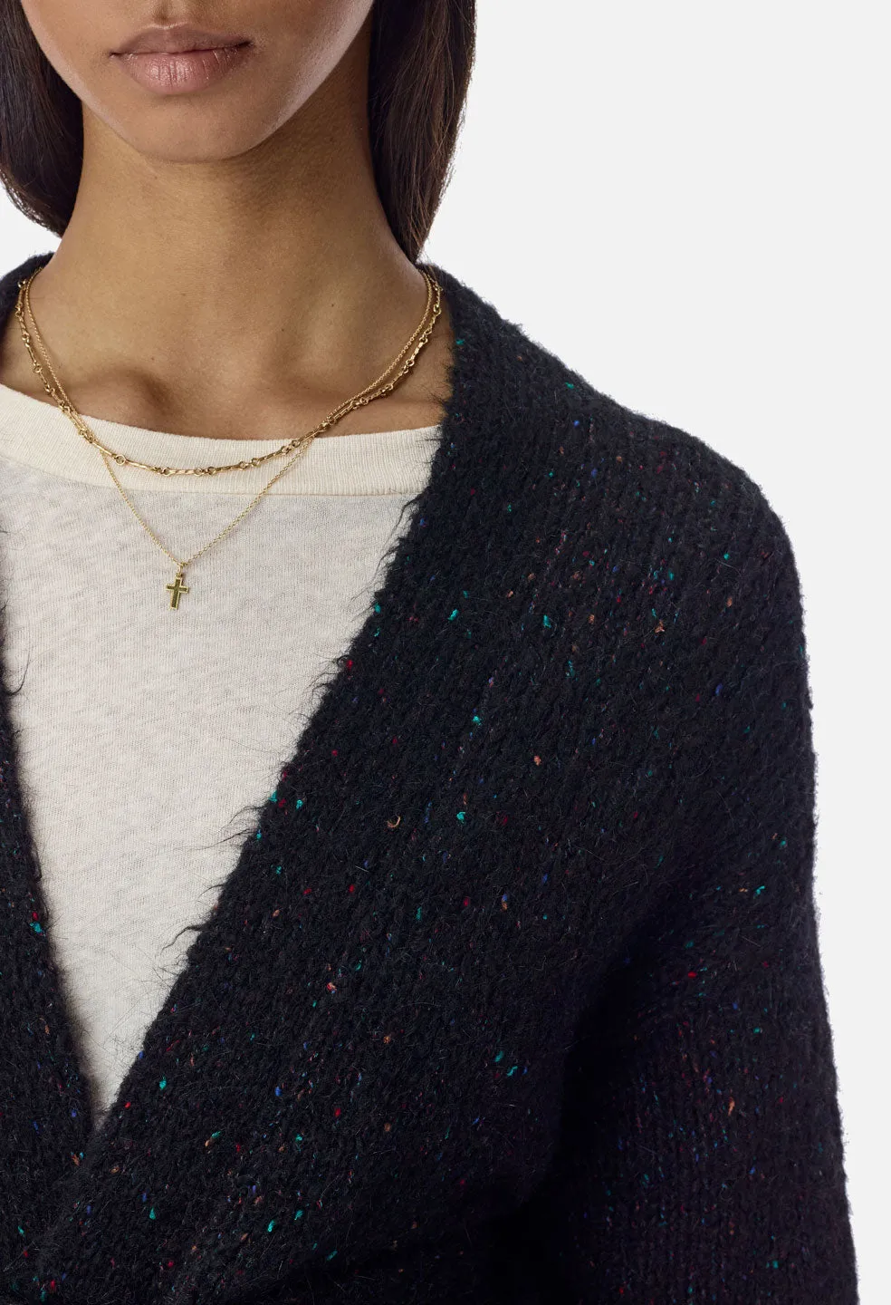 Color Nep Belted Cardigan / Black Multi