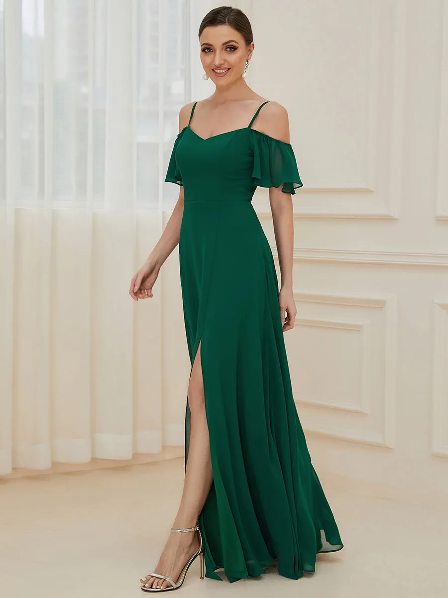 Custom Flattering Deep V Neck Flare Sleeves Wholesale Bridesmaid Dresses
