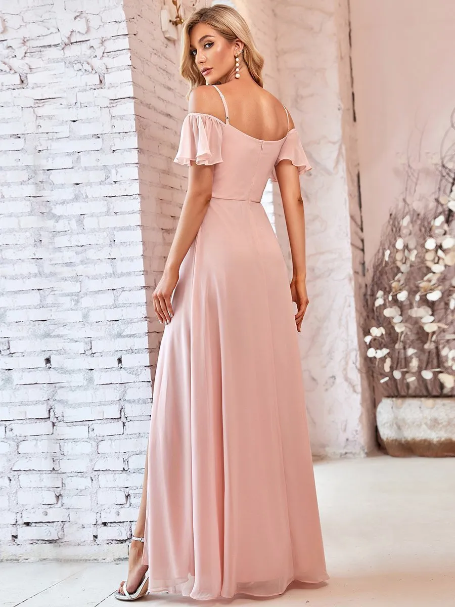 Custom Flattering Deep V Neck Flare Sleeves Wholesale Bridesmaid Dresses