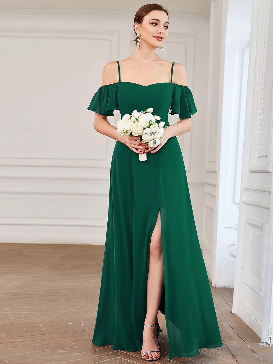 Custom Flattering Deep V Neck Flare Sleeves Wholesale Bridesmaid Dresses