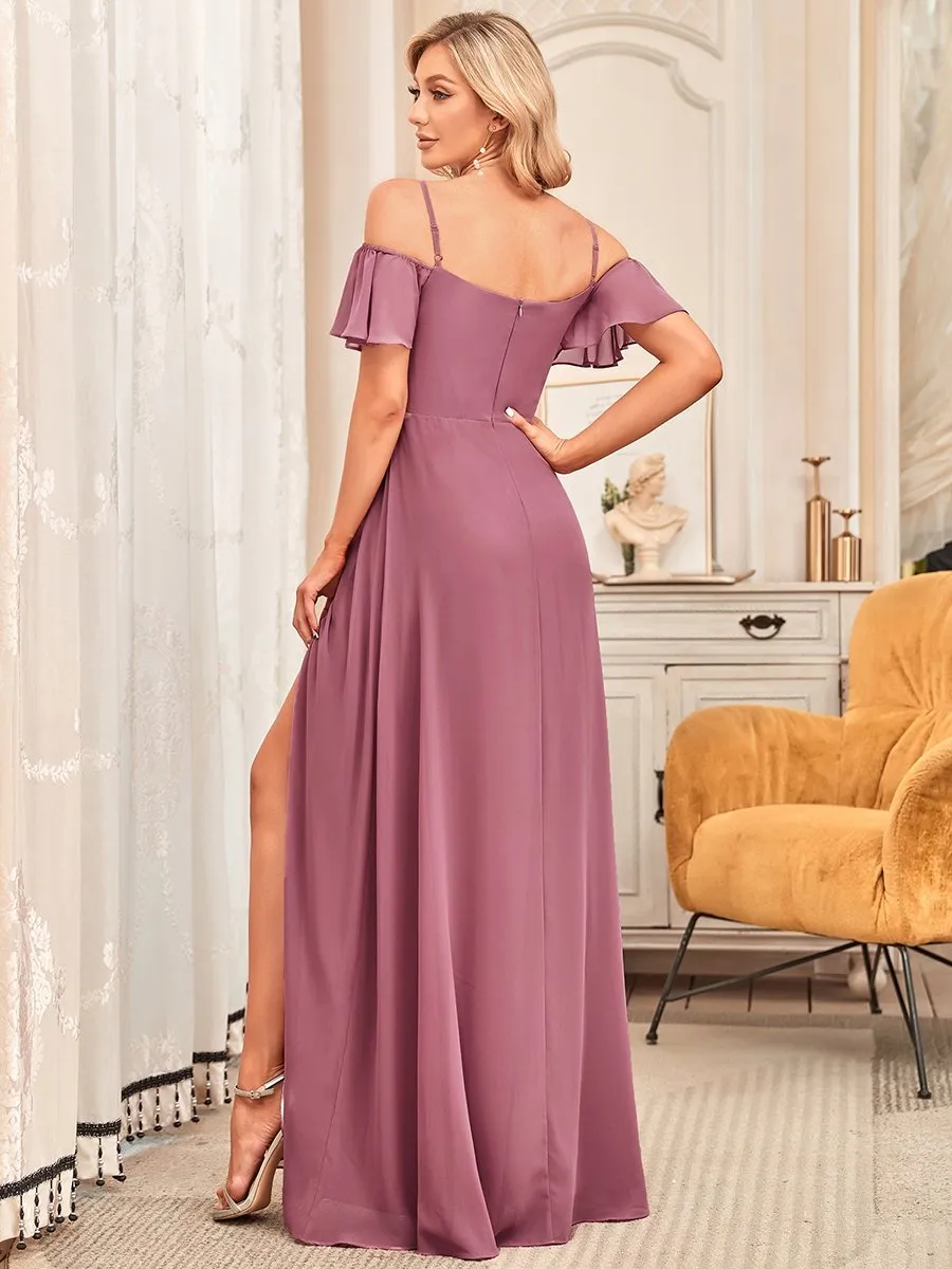 Custom Flattering Deep V Neck Flare Sleeves Wholesale Bridesmaid Dresses